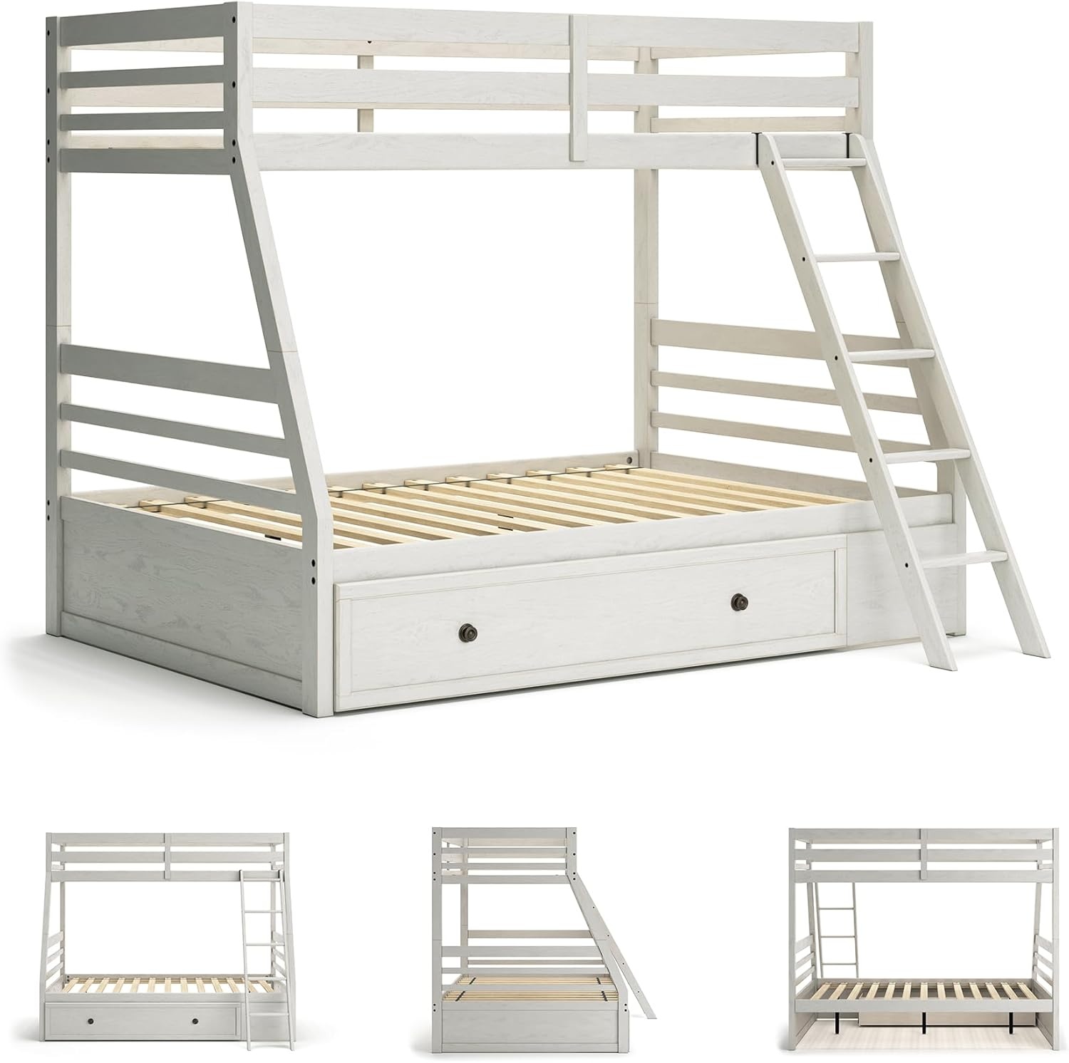 image:imageSignature Design by Ashley Robbinsdale Mirrored Vanity with Bench 52 Inch Antique White Makeup Desk Casual Wood Dressing Table for Bedroom StorageAntique White