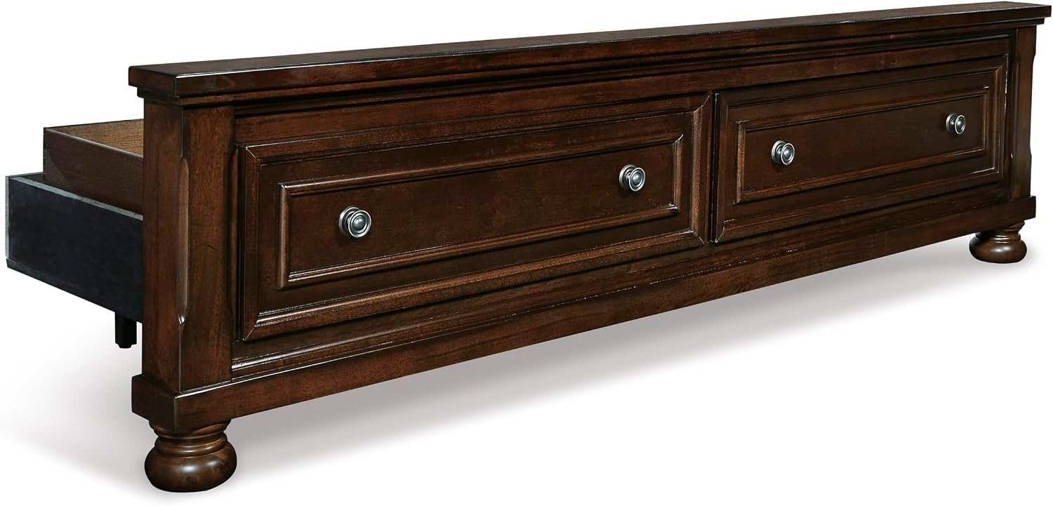 image:imageSignature Design by Ashley Robbinsdale Mirrored Vanity with Bench 52 Inch Antique White Makeup Desk Casual Wood Dressing Table for Bedroom StorageDark Brown
