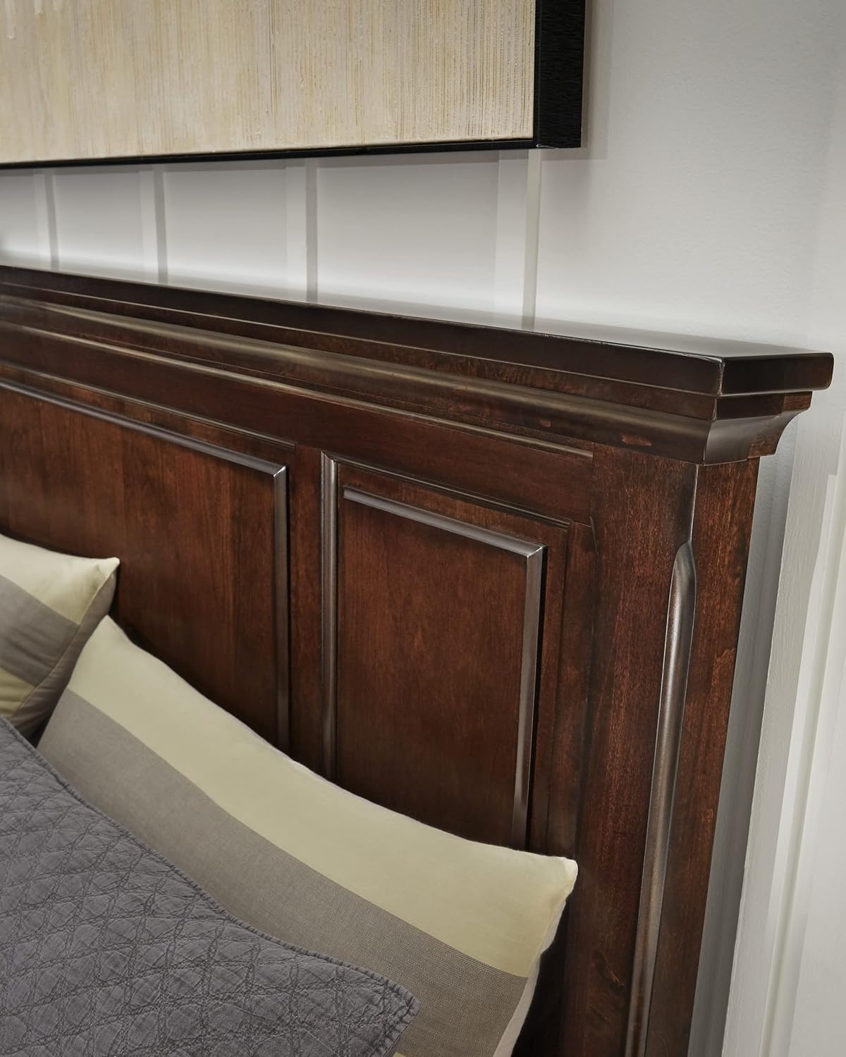 image:imageSignature Design by Ashley Robbinsdale Mirrored Vanity with Bench 52 Inch Antique White Makeup Desk Casual Wood Dressing Table for Bedroom StorageDark Brown