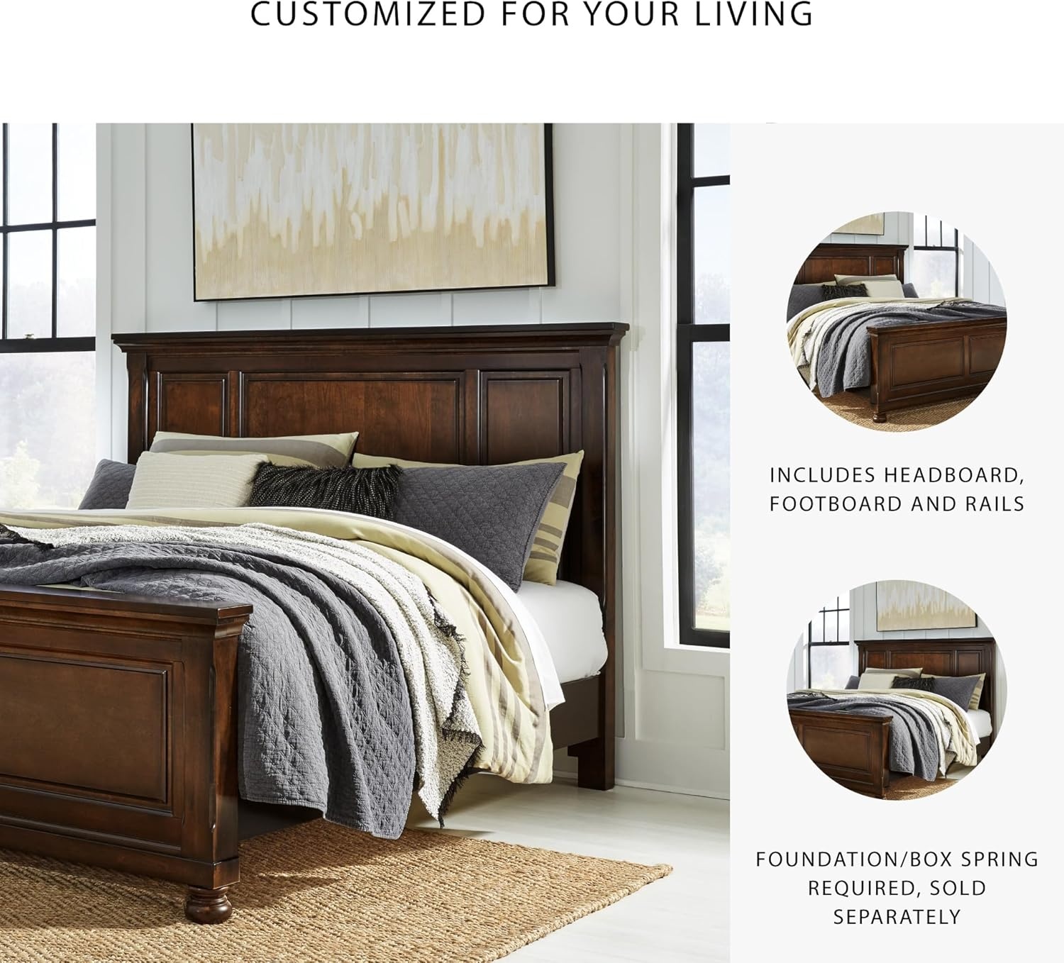 image:imageSignature Design by Ashley Robbinsdale Mirrored Vanity with Bench 52 Inch Antique White Makeup Desk Casual Wood Dressing Table for Bedroom StorageDark Brown