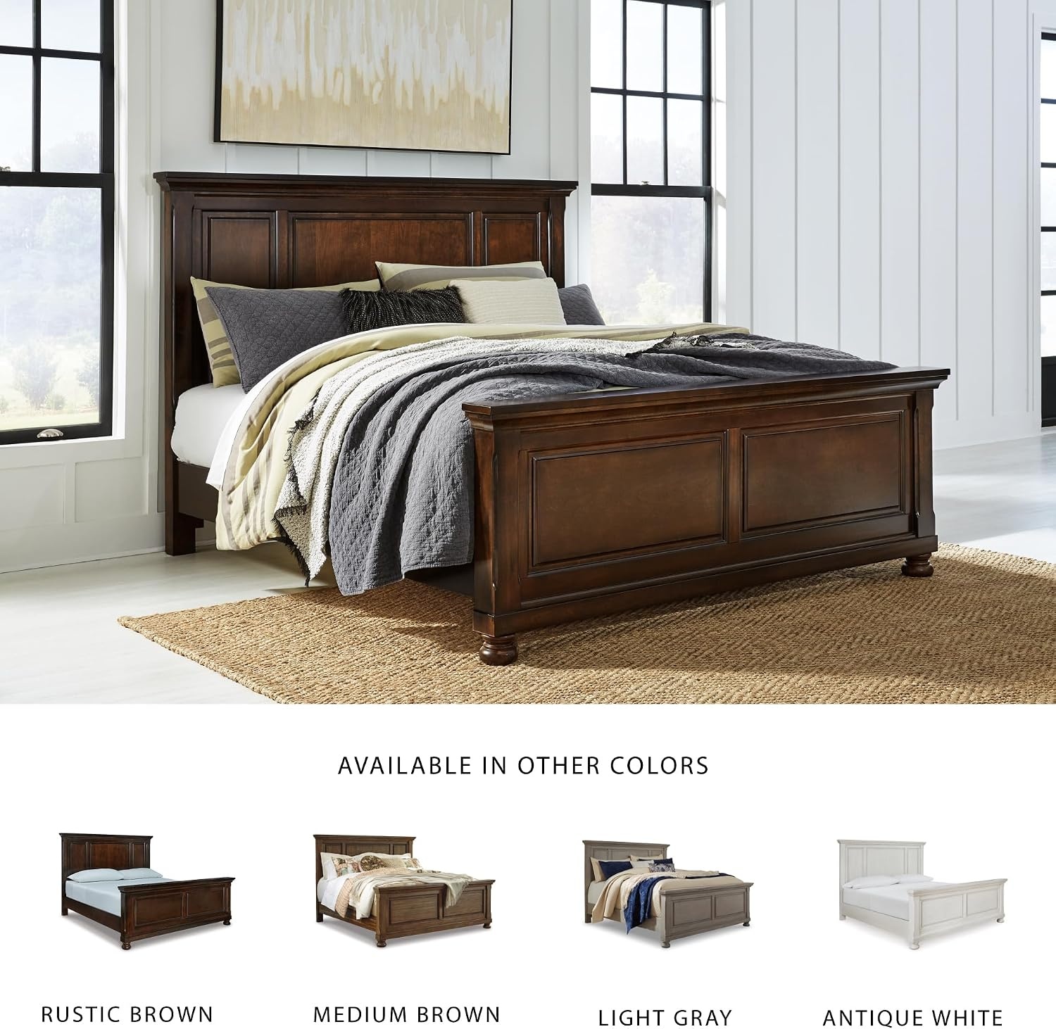 image:imageSignature Design by Ashley Robbinsdale Mirrored Vanity with Bench 52 Inch Antique White Makeup Desk Casual Wood Dressing Table for Bedroom StorageDark Brown
