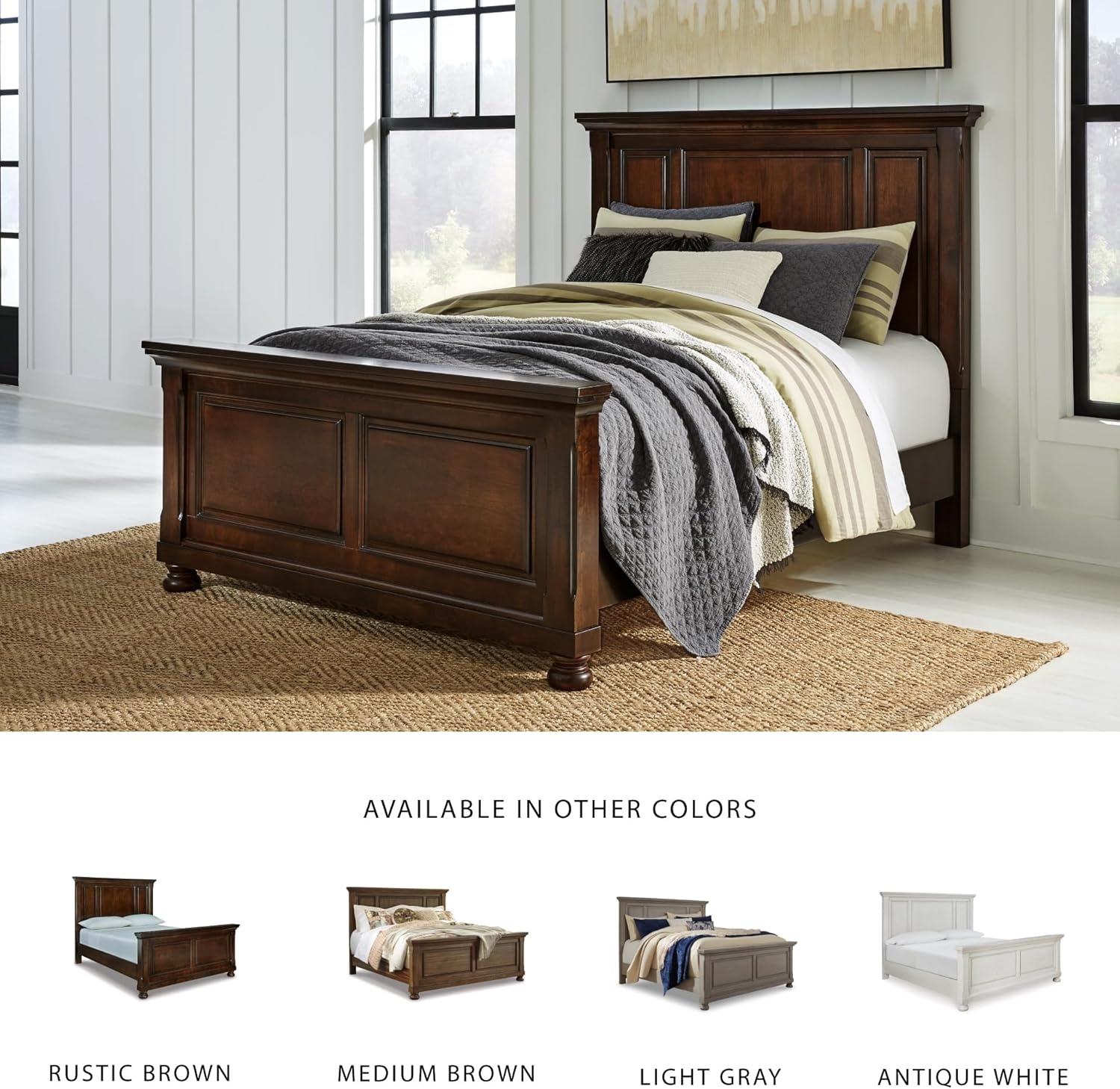 image:imageSignature Design by Ashley Robbinsdale Mirrored Vanity with Bench 52 Inch Antique White Makeup Desk Casual Wood Dressing Table for Bedroom StorageDark Brown