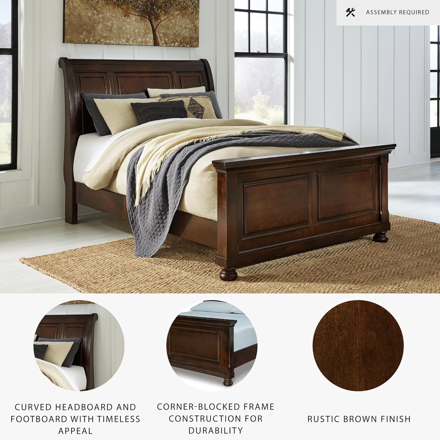 image:imageSignature Design by Ashley Robbinsdale Mirrored Vanity with Bench 52 Inch Antique White Makeup Desk Casual Wood Dressing Table for Bedroom StorageRustic Brown