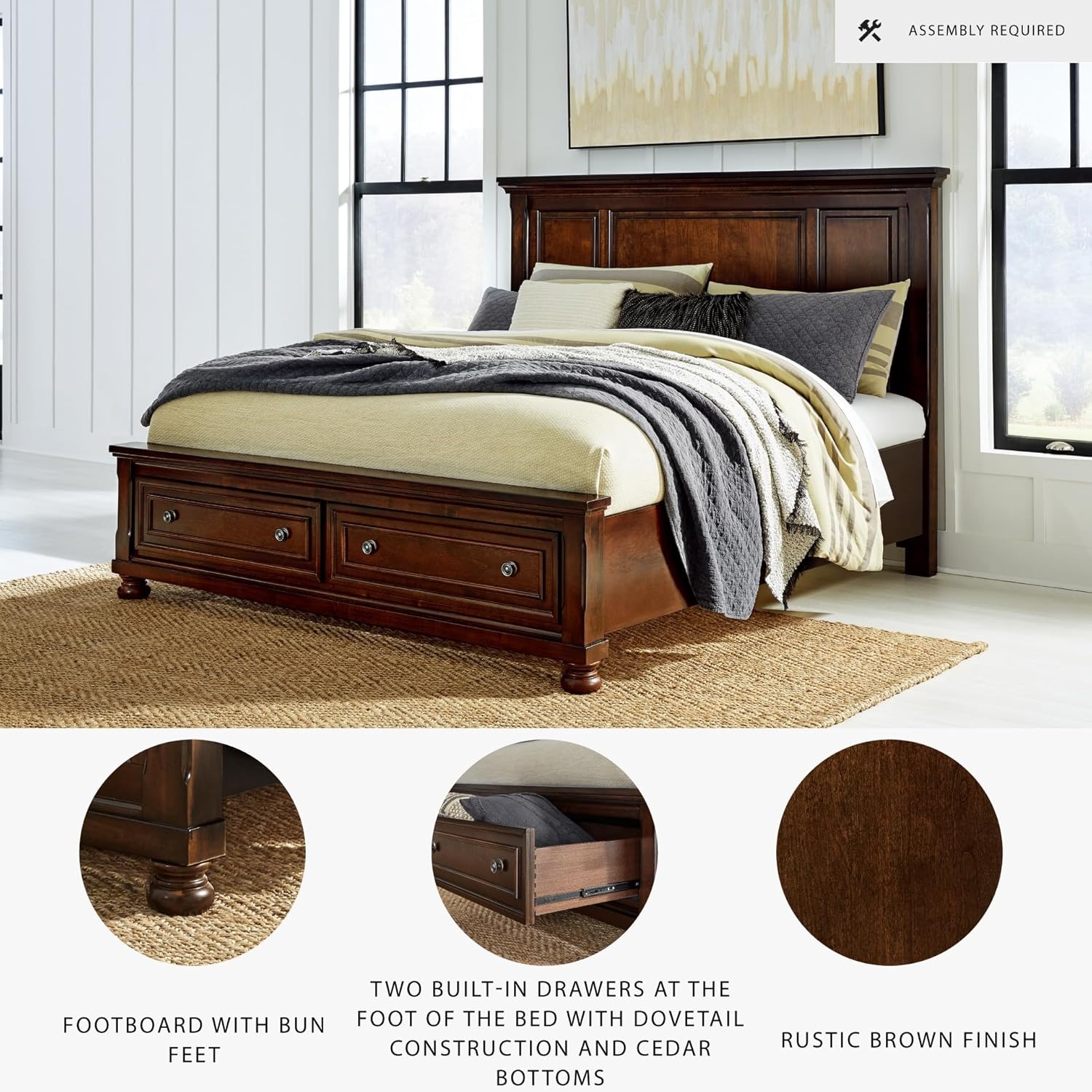 image:imageSignature Design by Ashley Robbinsdale Mirrored Vanity with Bench 52 Inch Antique White Makeup Desk Casual Wood Dressing Table for Bedroom StorageRustic Brown