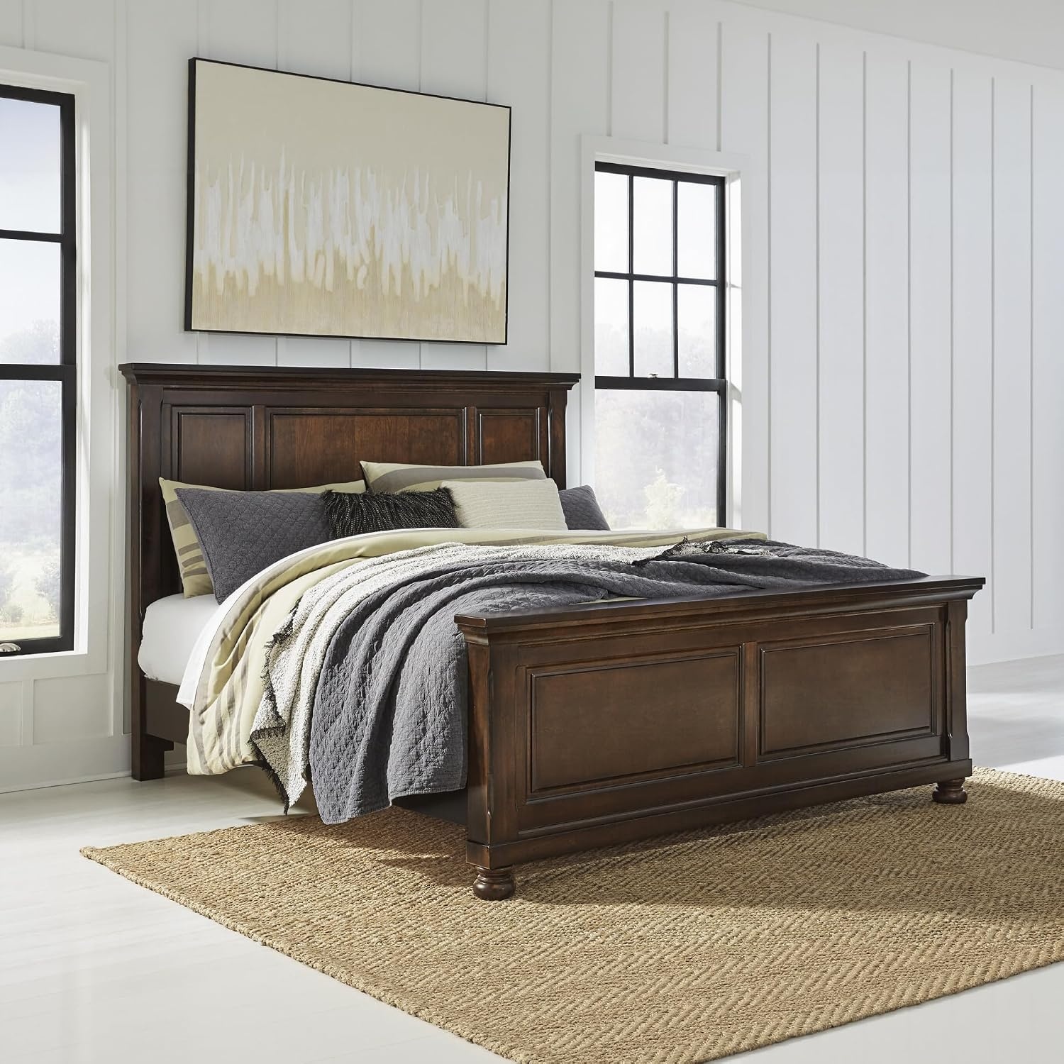 image:imageSignature Design by Ashley Robbinsdale Mirrored Vanity with Bench 52 Inch Antique White Makeup Desk Casual Wood Dressing Table for Bedroom StorageRustic Brown