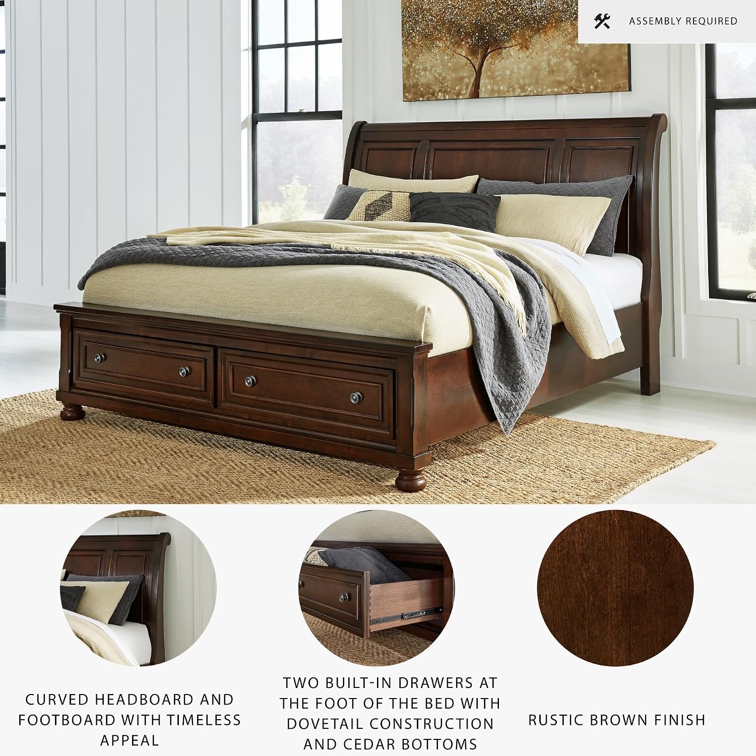 image:imageSignature Design by Ashley Robbinsdale Mirrored Vanity with Bench 52 Inch Antique White Makeup Desk Casual Wood Dressing Table for Bedroom StorageRustic Brown