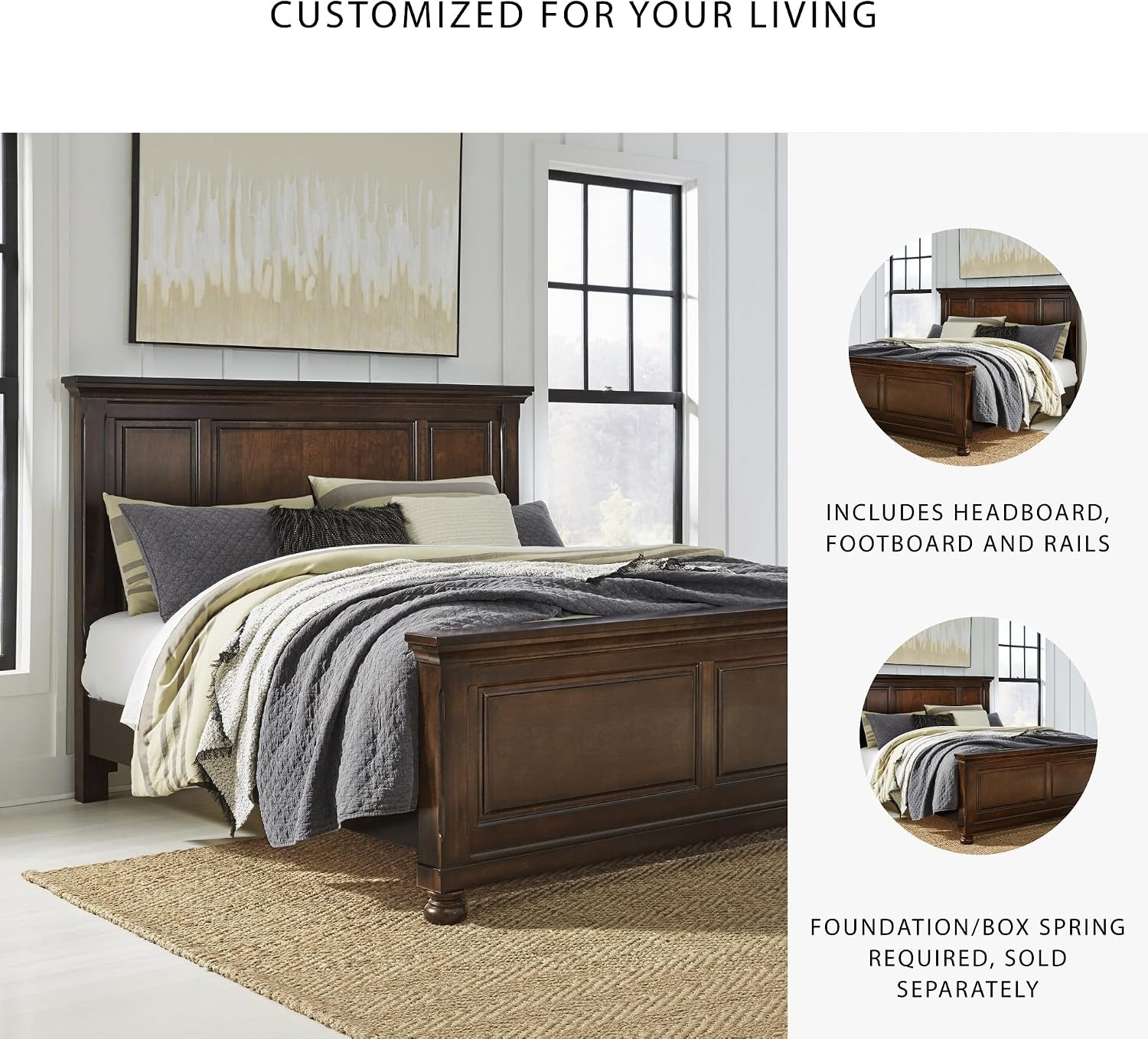 image:imageSignature Design by Ashley Robbinsdale Mirrored Vanity with Bench 52 Inch Antique White Makeup Desk Casual Wood Dressing Table for Bedroom StorageRustic Brown