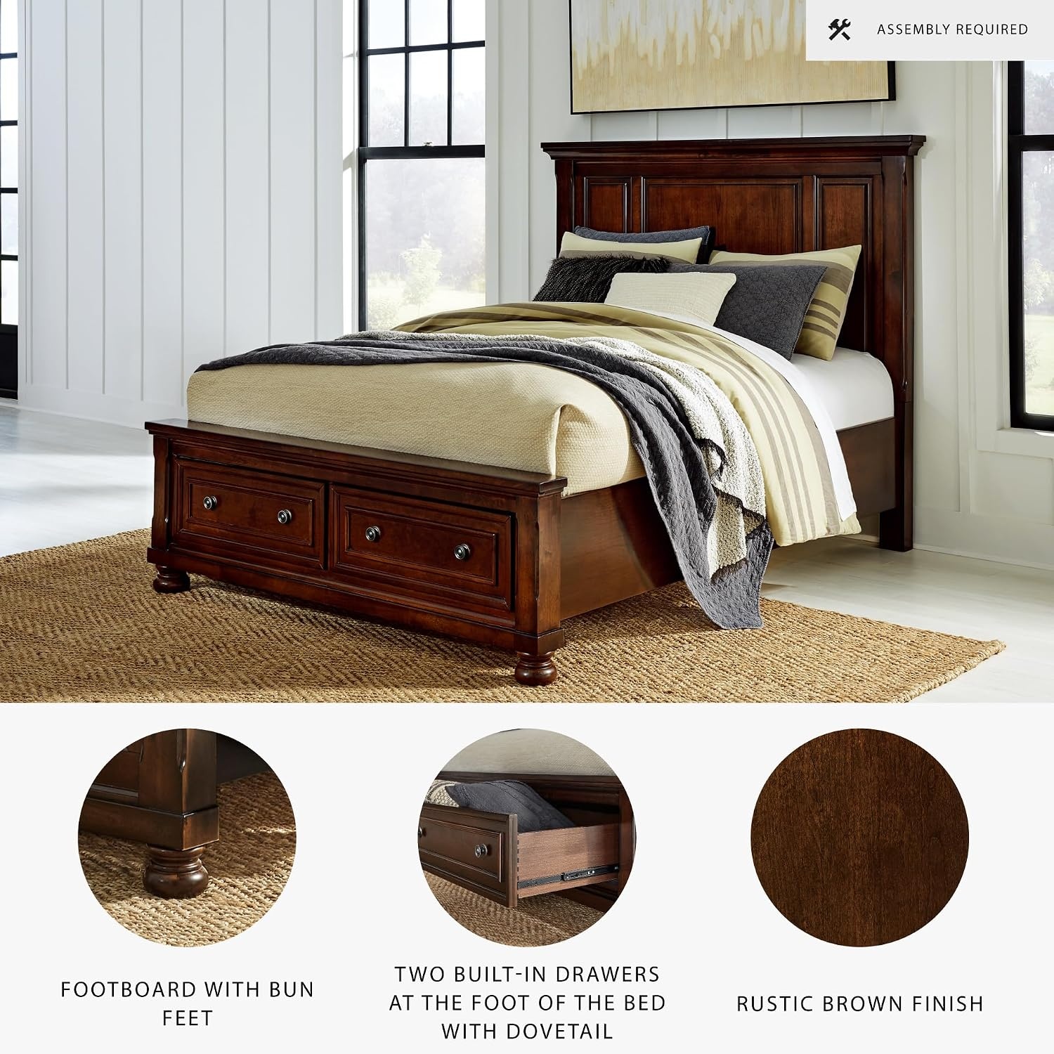 image:imageSignature Design by Ashley Robbinsdale Mirrored Vanity with Bench 52 Inch Antique White Makeup Desk Casual Wood Dressing Table for Bedroom StorageRustic Brown