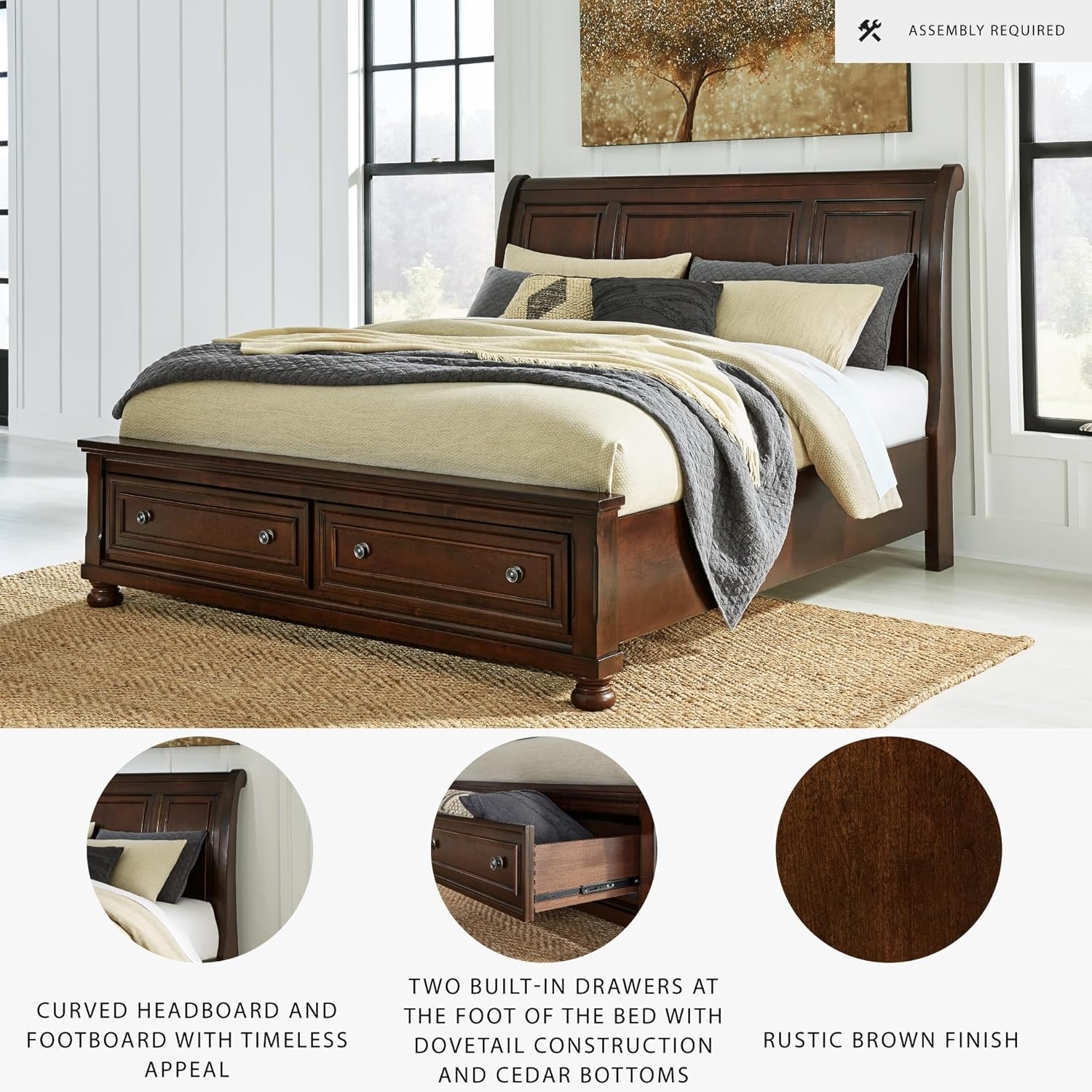 image:imageSignature Design by Ashley Robbinsdale Mirrored Vanity with Bench 52 Inch Antique White Makeup Desk Casual Wood Dressing Table for Bedroom StorageRustic Brown