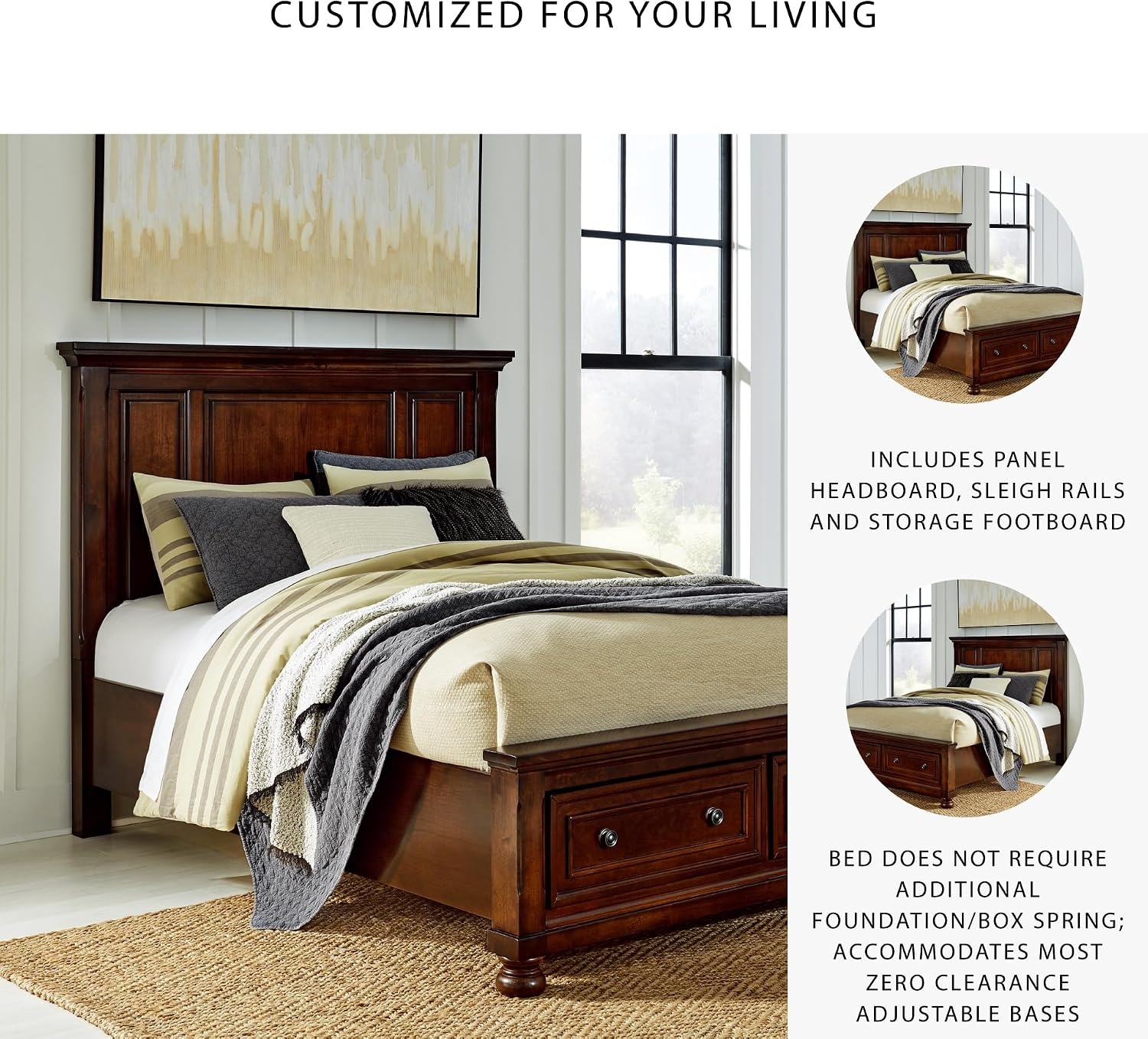 image:imageSignature Design by Ashley Robbinsdale Mirrored Vanity with Bench 52 Inch Antique White Makeup Desk Casual Wood Dressing Table for Bedroom StorageRustic Brown