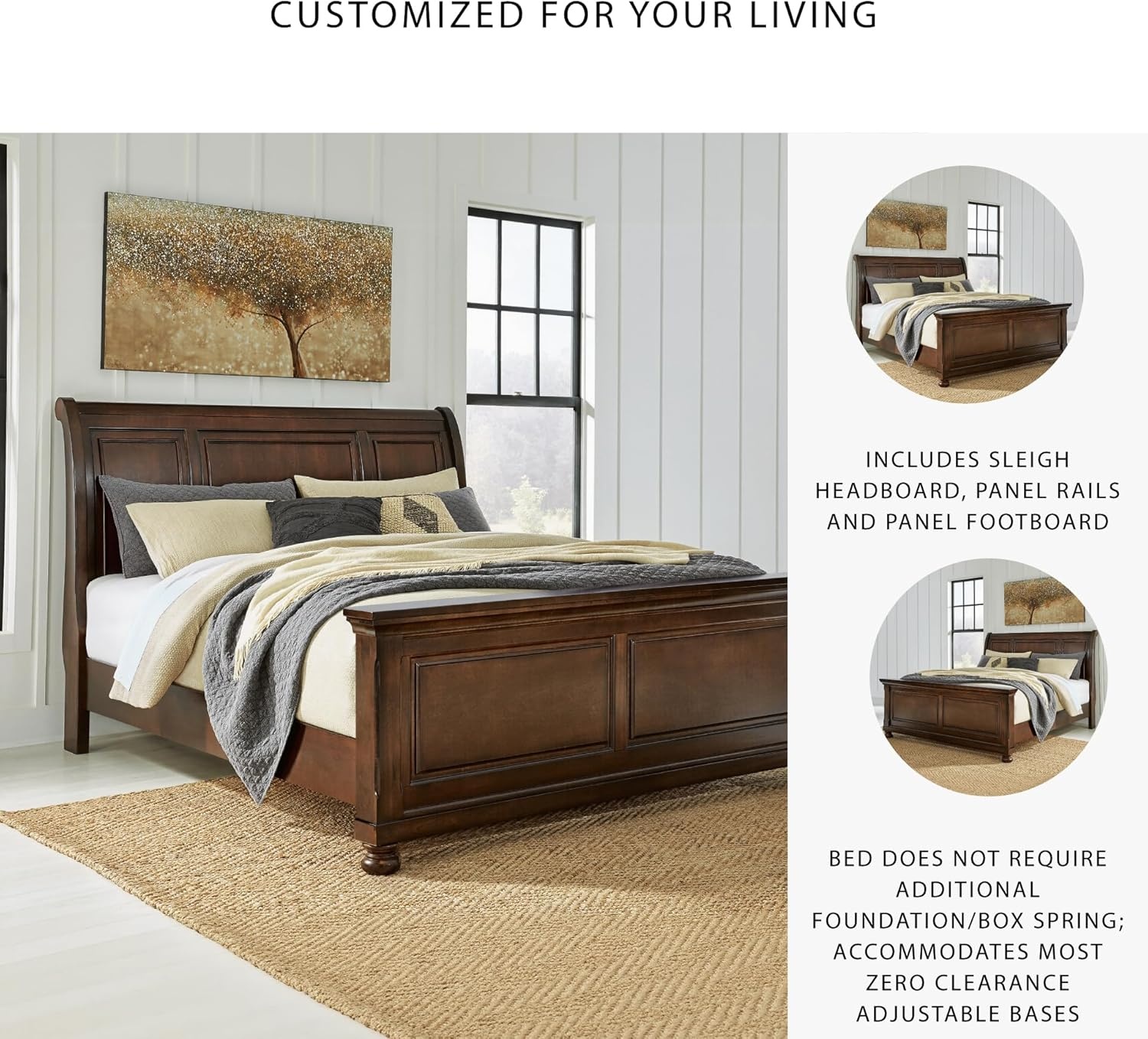 image:imageSignature Design by Ashley Robbinsdale Mirrored Vanity with Bench 52 Inch Antique White Makeup Desk Casual Wood Dressing Table for Bedroom StorageRustic Brown