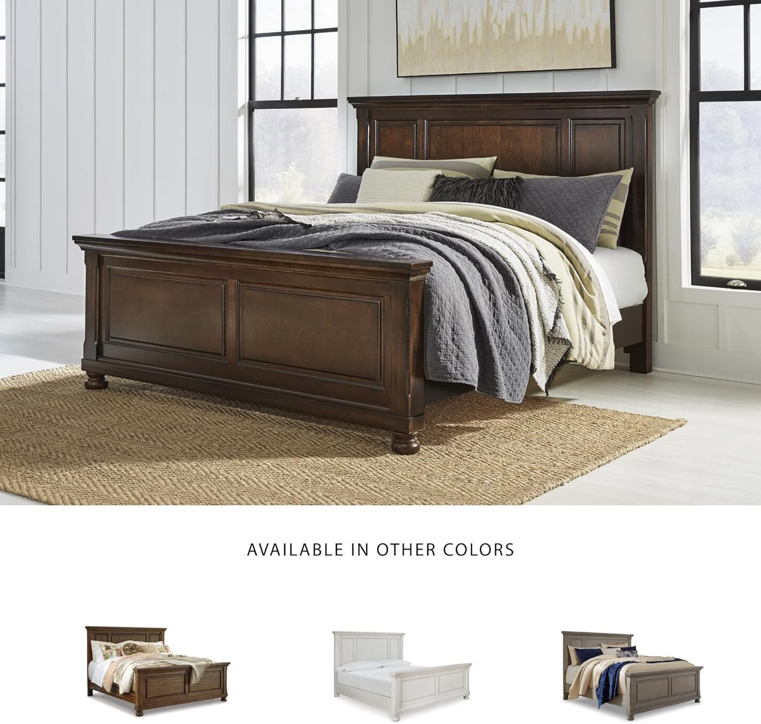image:imageSignature Design by Ashley Robbinsdale Mirrored Vanity with Bench 52 Inch Antique White Makeup Desk Casual Wood Dressing Table for Bedroom StorageRustic Brown