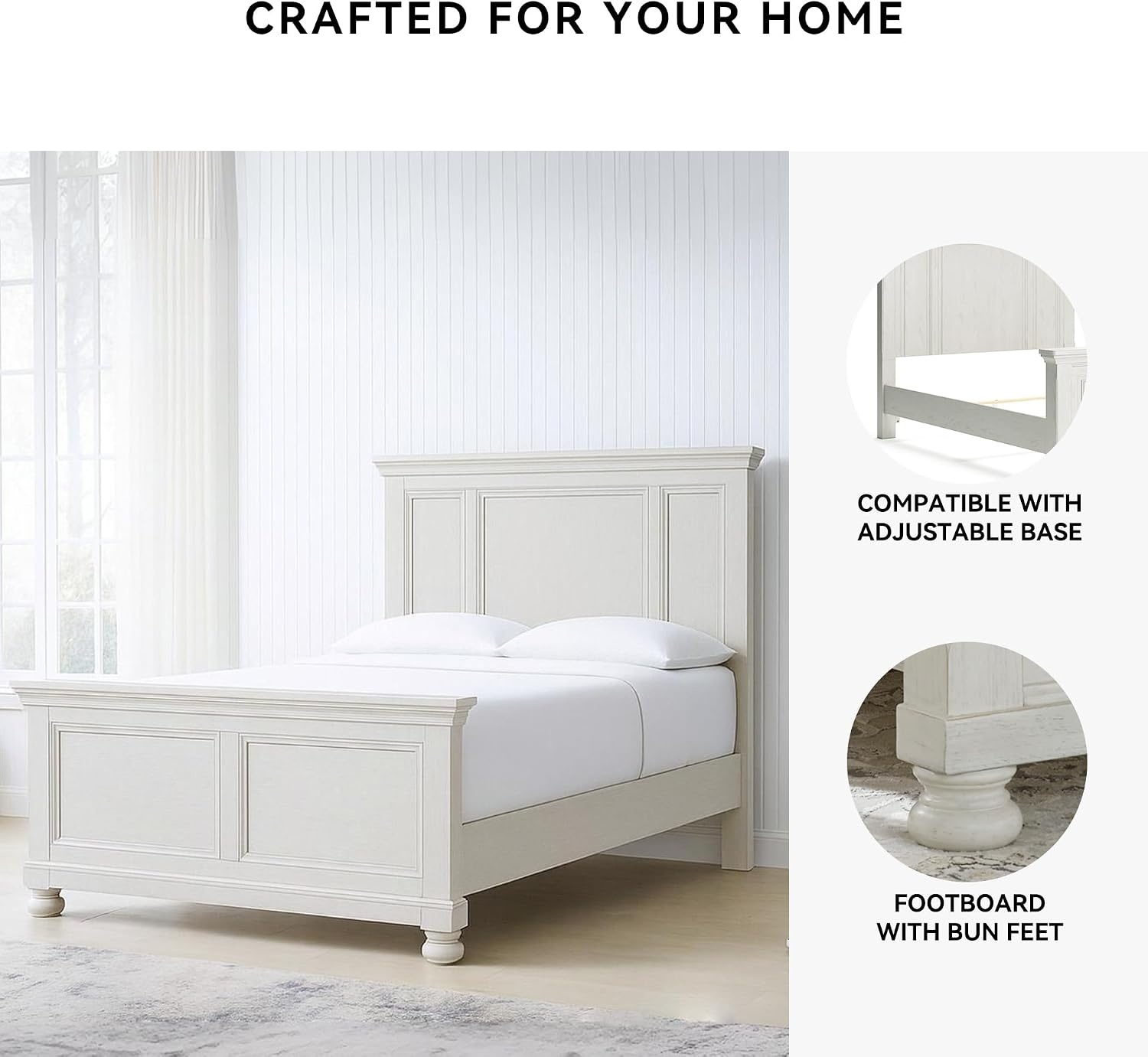 image:imageSignature Design by Ashley Robbinsdale Mirrored Vanity with Bench 52 Inch Antique White Makeup Desk Casual Wood Dressing Table for Bedroom StorageWhitewash