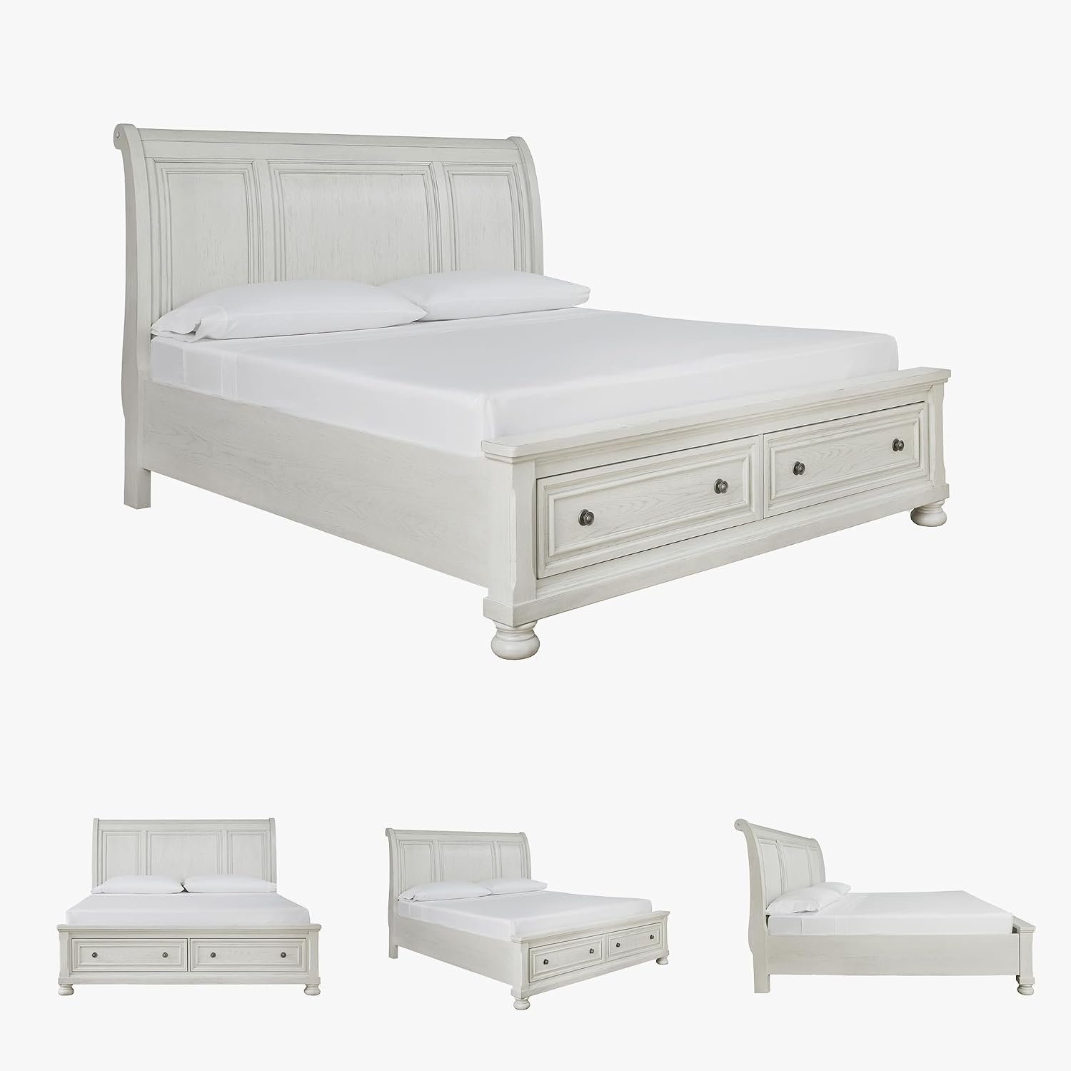 image:imageSignature Design by Ashley Robbinsdale Mirrored Vanity with Bench 52 Inch Antique White Makeup Desk Casual Wood Dressing Table for Bedroom StorageWhitewash