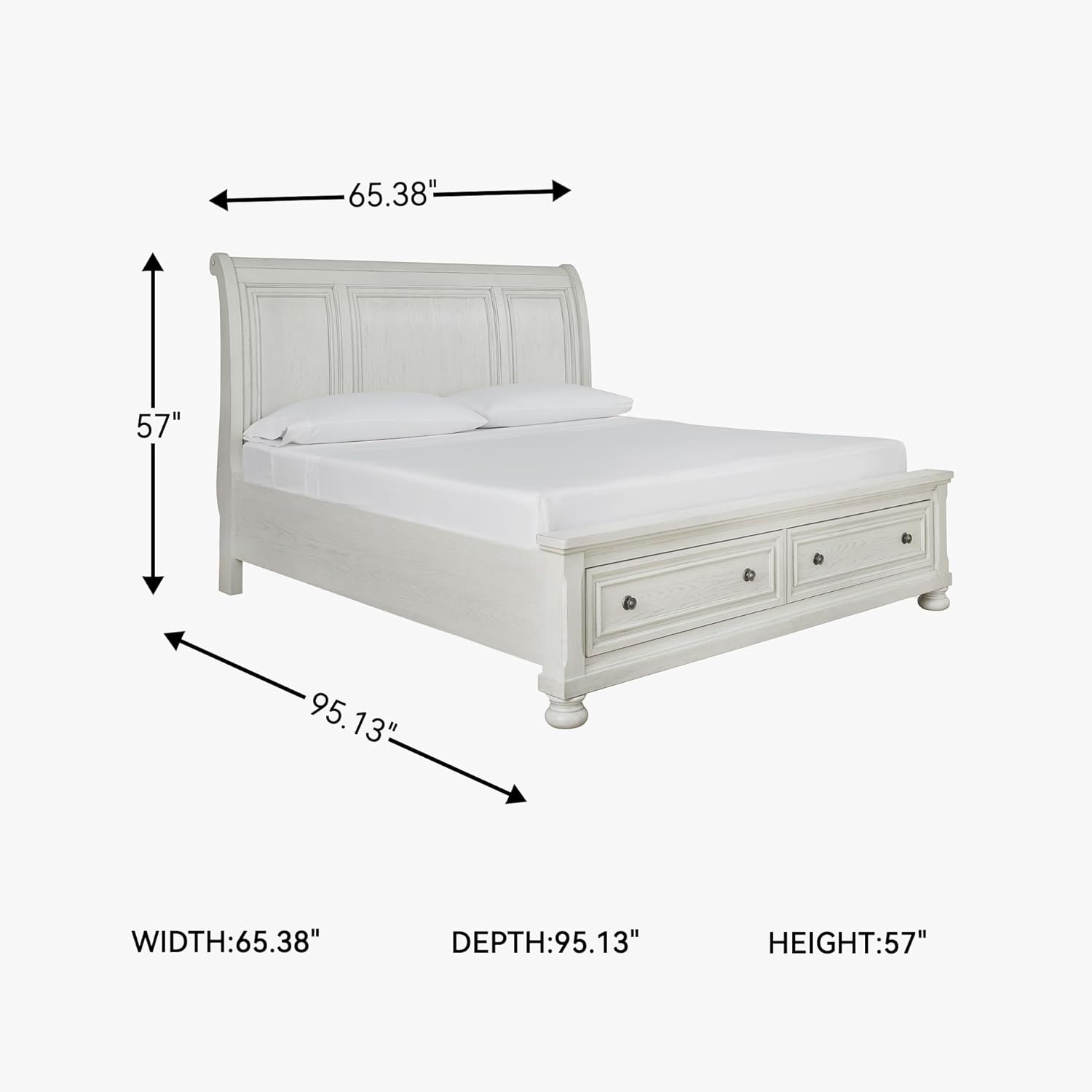 image:imageSignature Design by Ashley Robbinsdale Mirrored Vanity with Bench 52 Inch Antique White Makeup Desk Casual Wood Dressing Table for Bedroom StorageWhitewash