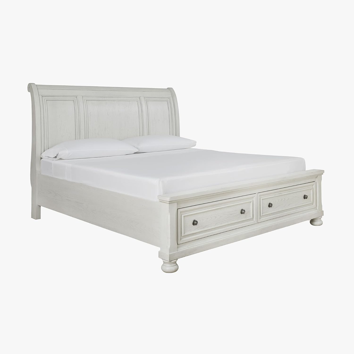 image:imageSignature Design by Ashley Robbinsdale Mirrored Vanity with Bench 52 Inch Antique White Makeup Desk Casual Wood Dressing Table for Bedroom StorageWhitewash