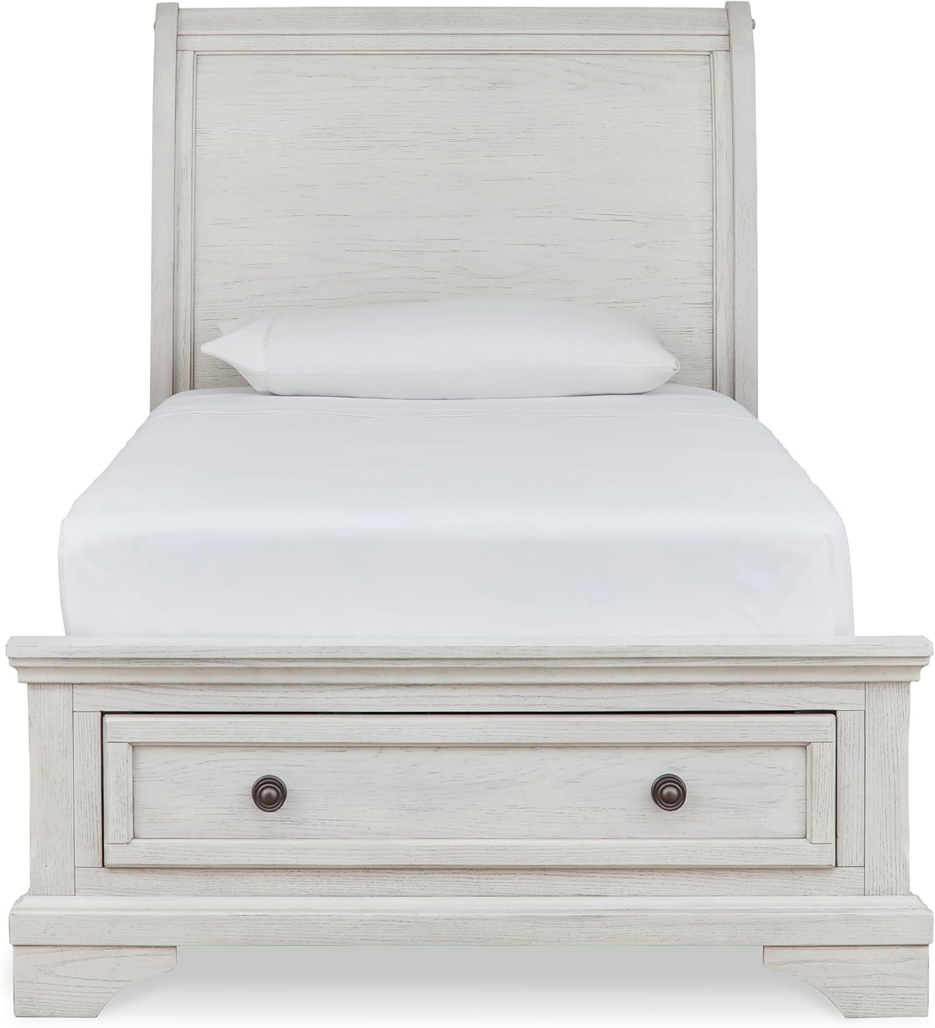 image:imageSignature Design by Ashley Robbinsdale Mirrored Vanity with Bench 52 Inch Antique White Makeup Desk Casual Wood Dressing Table for Bedroom StorageWhitewash