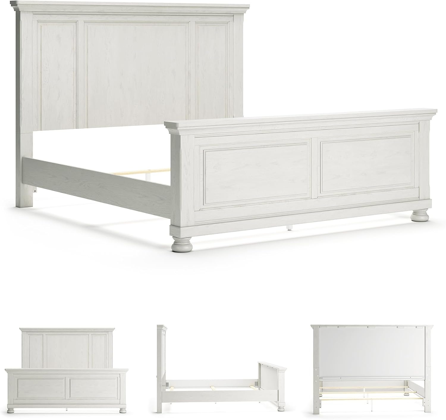 image:imageSignature Design by Ashley Robbinsdale Mirrored Vanity with Bench 52 Inch Antique White Makeup Desk Casual Wood Dressing Table for Bedroom StorageWhitewash