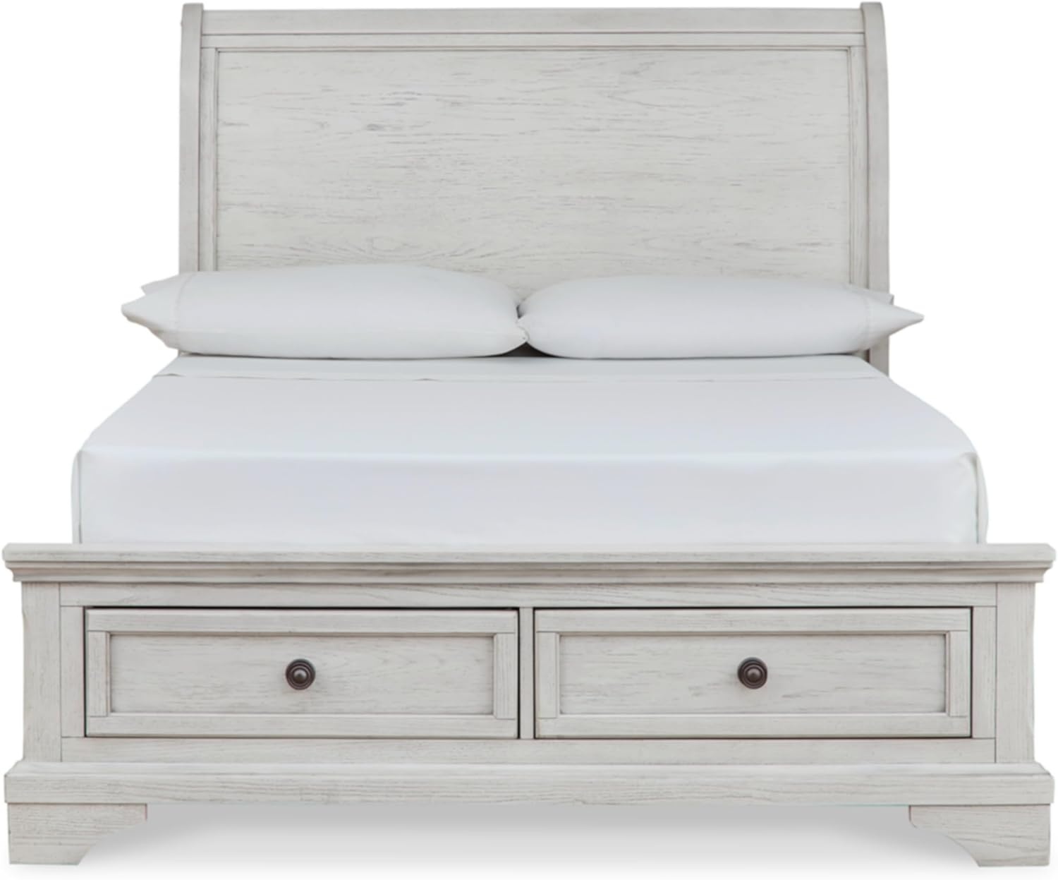 image:imageSignature Design by Ashley Robbinsdale Mirrored Vanity with Bench 52 Inch Antique White Makeup Desk Casual Wood Dressing Table for Bedroom StorageWhitewash