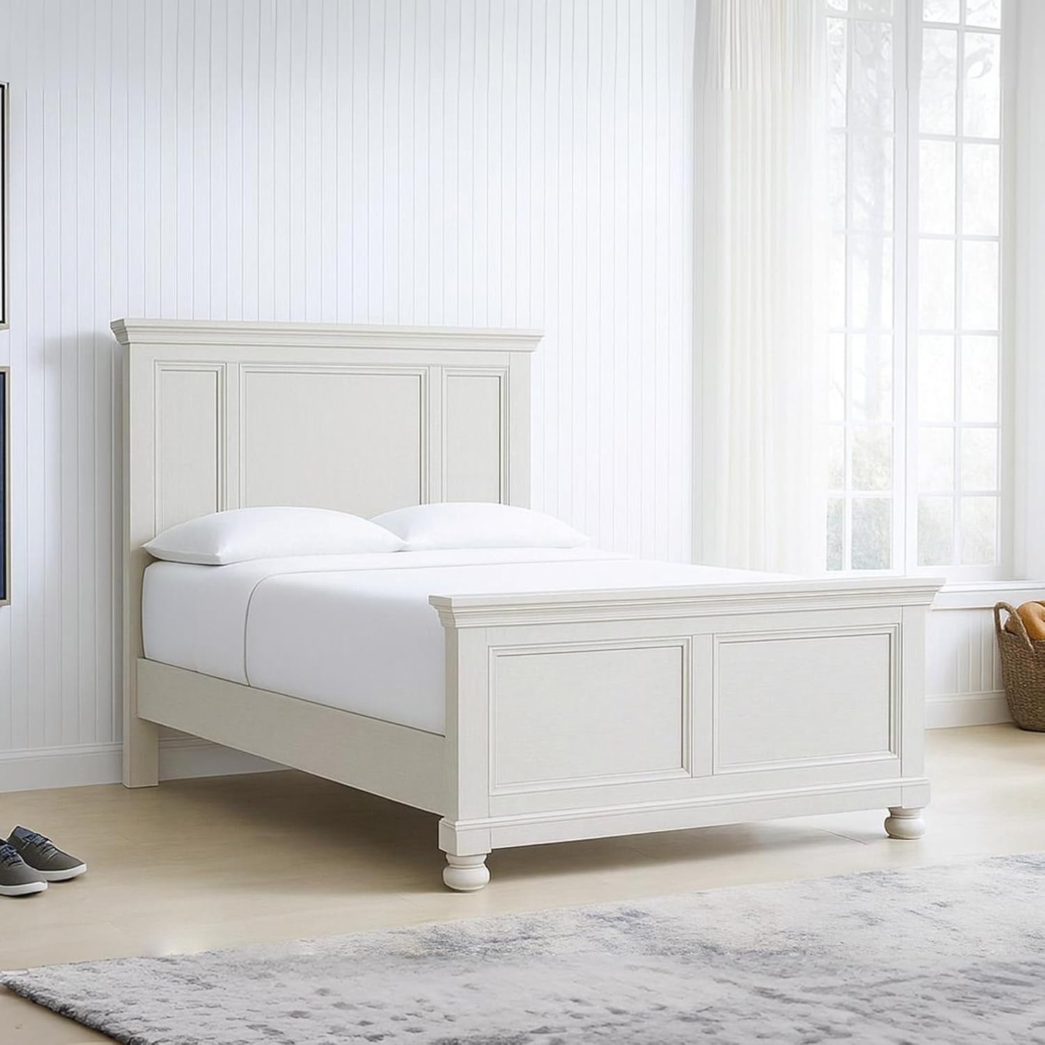 image:imageSignature Design by Ashley Robbinsdale Mirrored Vanity with Bench 52 Inch Antique White Makeup Desk Casual Wood Dressing Table for Bedroom StorageWhitewash