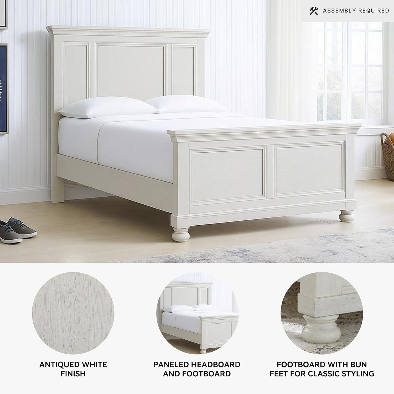 image:imageSignature Design by Ashley Robbinsdale Mirrored Vanity with Bench 52 Inch Antique White Makeup Desk Casual Wood Dressing Table for Bedroom StorageWhitewash