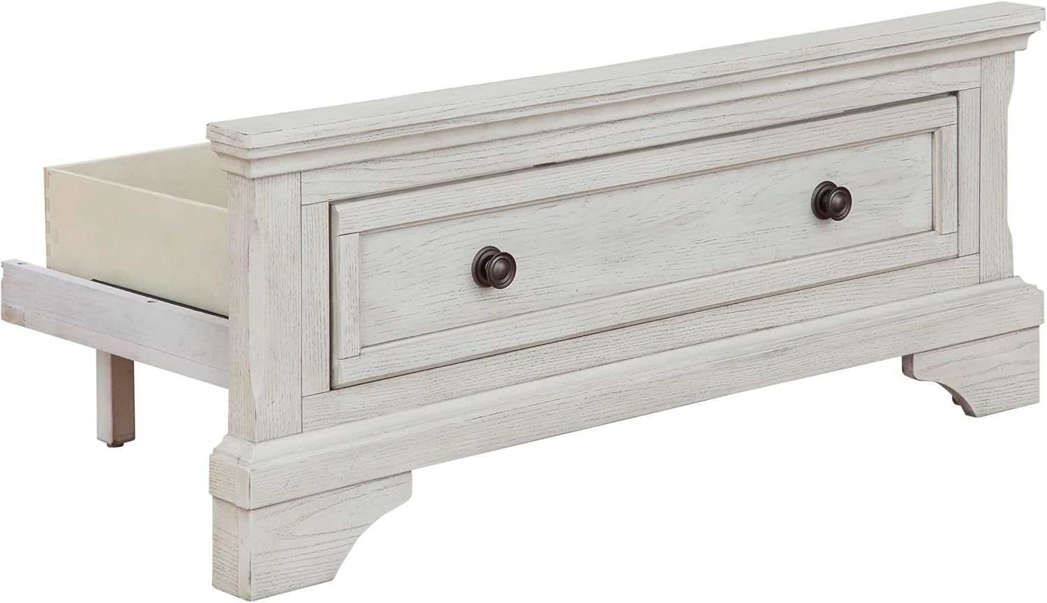 image:imageSignature Design by Ashley Robbinsdale Mirrored Vanity with Bench 52 Inch Antique White Makeup Desk Casual Wood Dressing Table for Bedroom StorageWhitewash