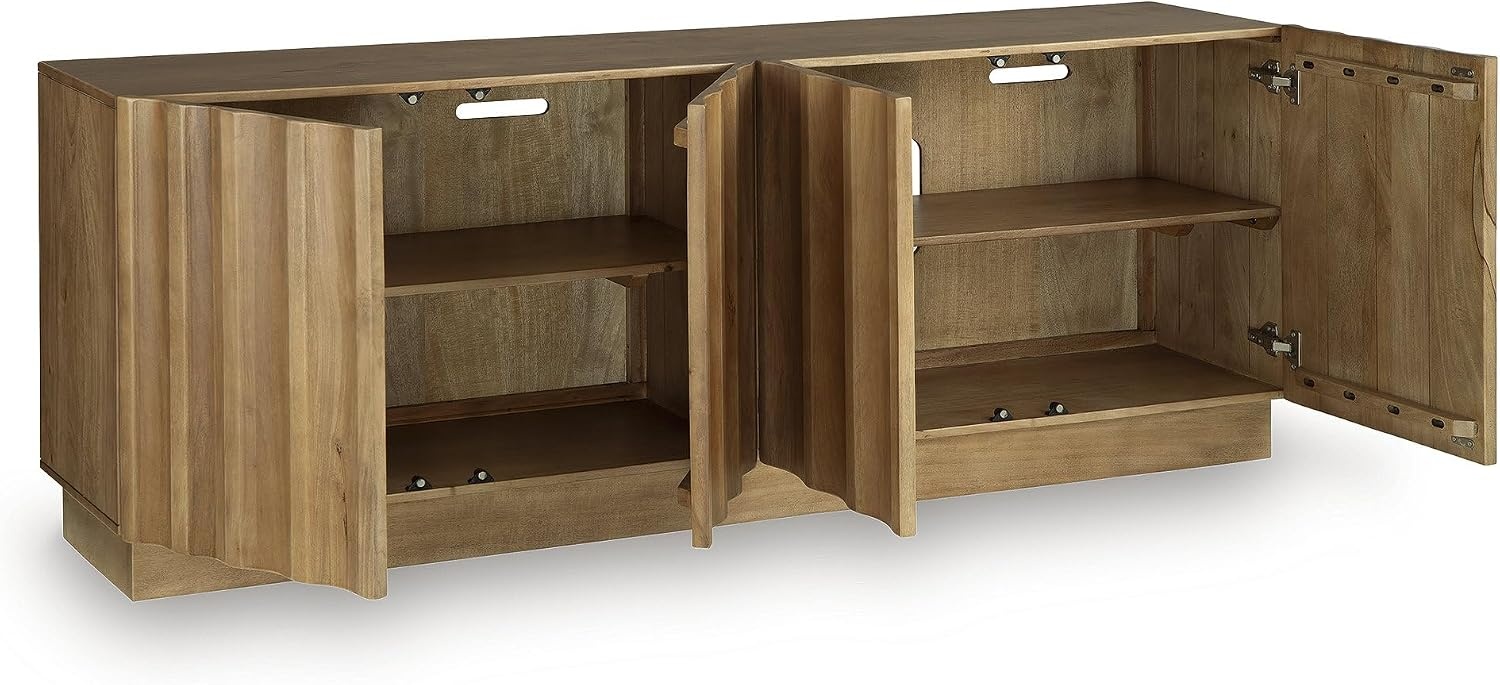 image:imageSignature Design by Ashley Timkins Accent Cabinet Solid Mango Wood Credenza with Fluted Doors TV Stand Storage for Living Room Or Office Natural Light Brown