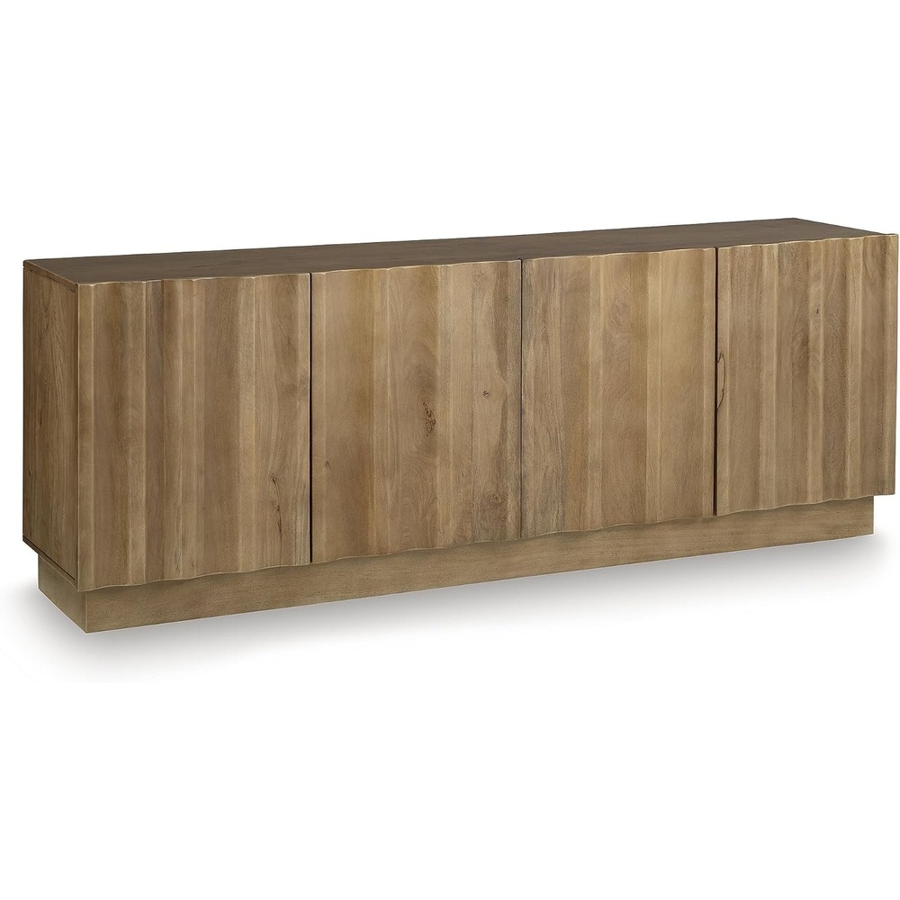 image:imageSignature Design by Ashley Timkins Accent Cabinet Solid Mango Wood Credenza with Fluted Doors TV Stand Storage for Living Room Or Office Natural Light Brown