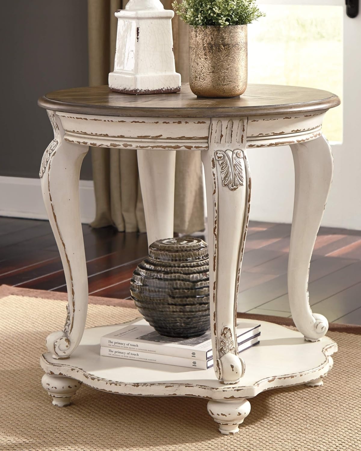 image:imageSignature Design Ashley French Country Accent Cabinet amp Round End Table WhiteCABINET TABLE T7436