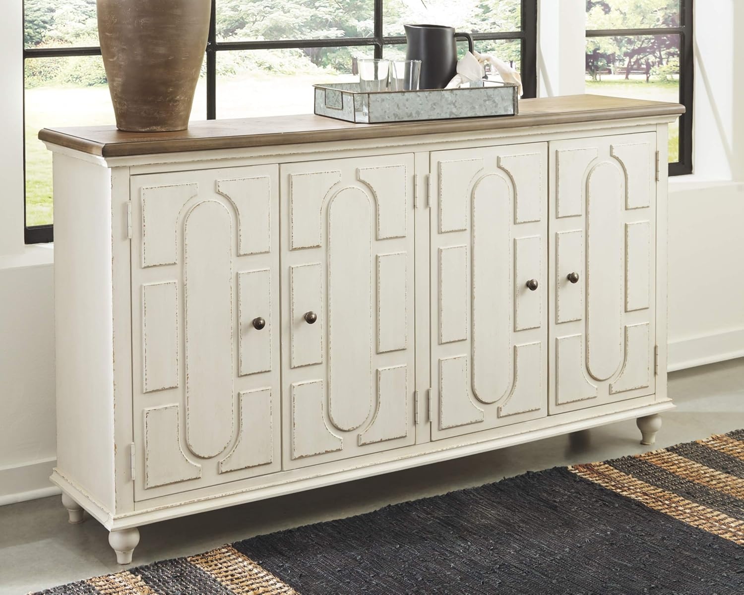 image:imageSignature Design Ashley French Country Accent Cabinet amp Round End Table WhiteCABINET TABLE T7436