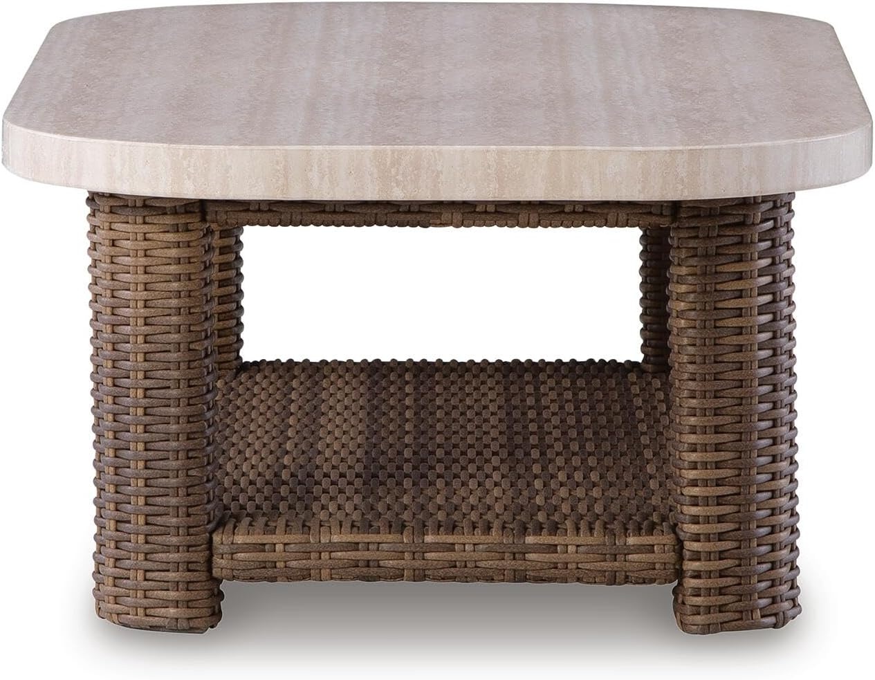 image:imageSignature Design by Ashley Angel Island Casual Outdoor Coffee Table with Lower Shelf Beige amp Medium Brown
