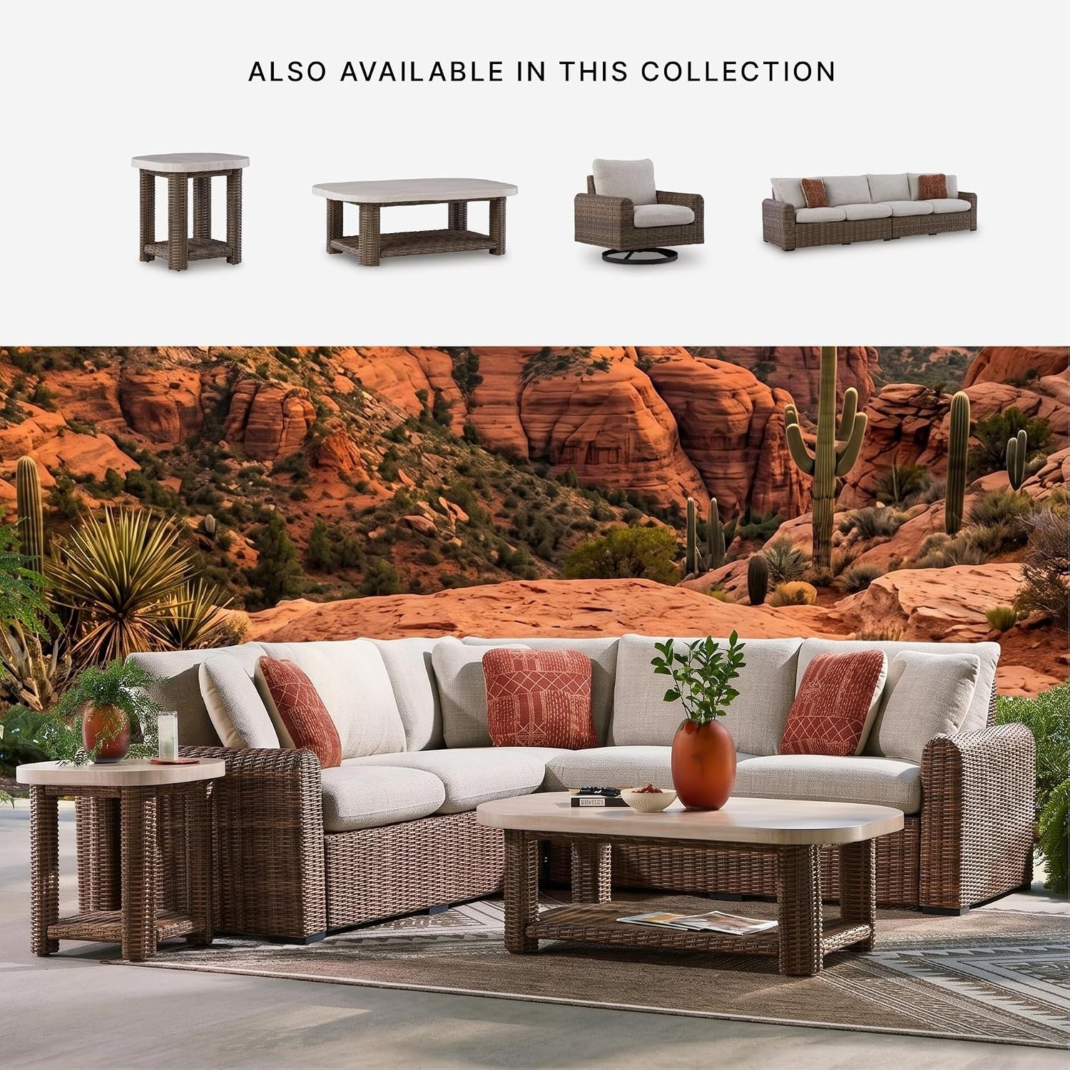 image:imageSignature Design by Ashley Angel Island Casual Outdoor Coffee Table with Lower Shelf Beige amp Medium Brown