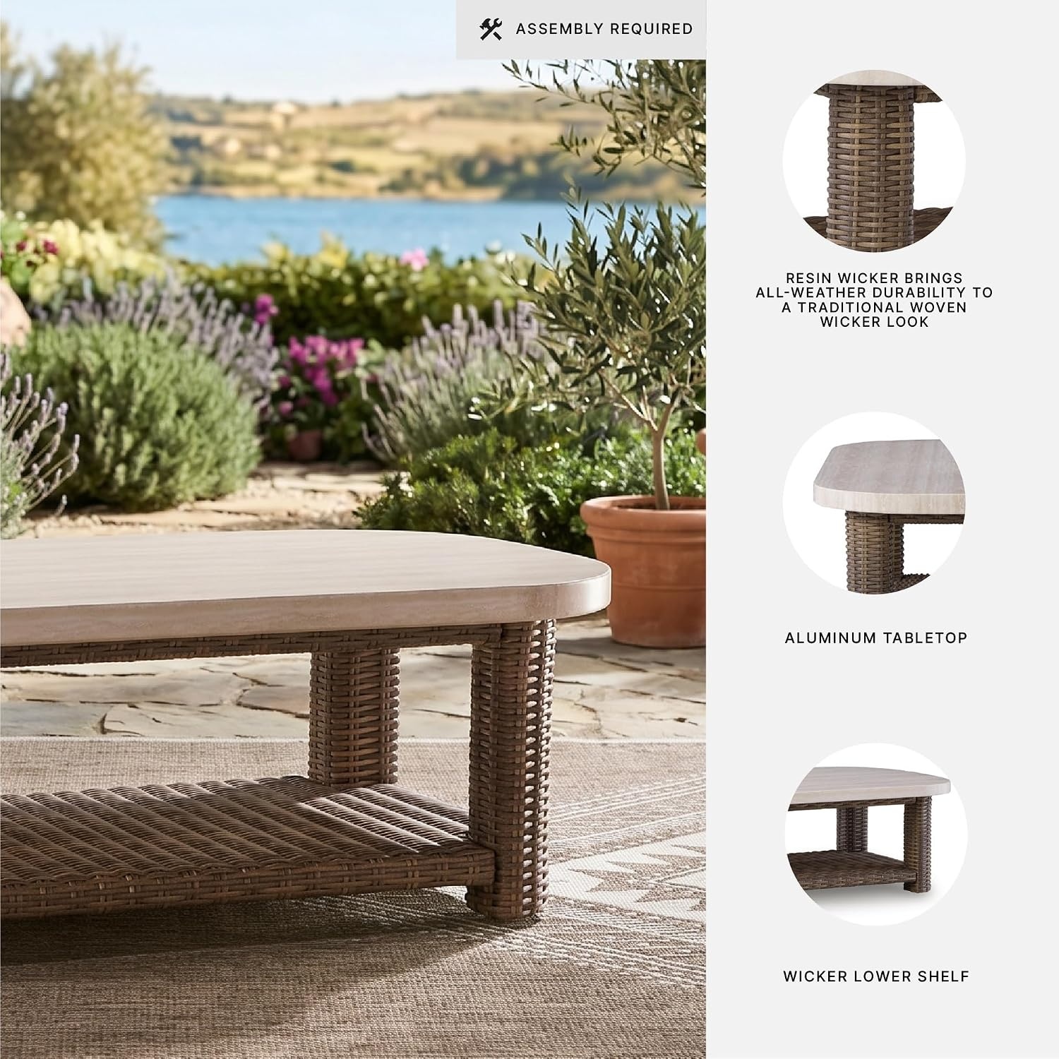 image:imageSignature Design by Ashley Angel Island Casual Outdoor Coffee Table with Lower Shelf Beige amp Medium Brown