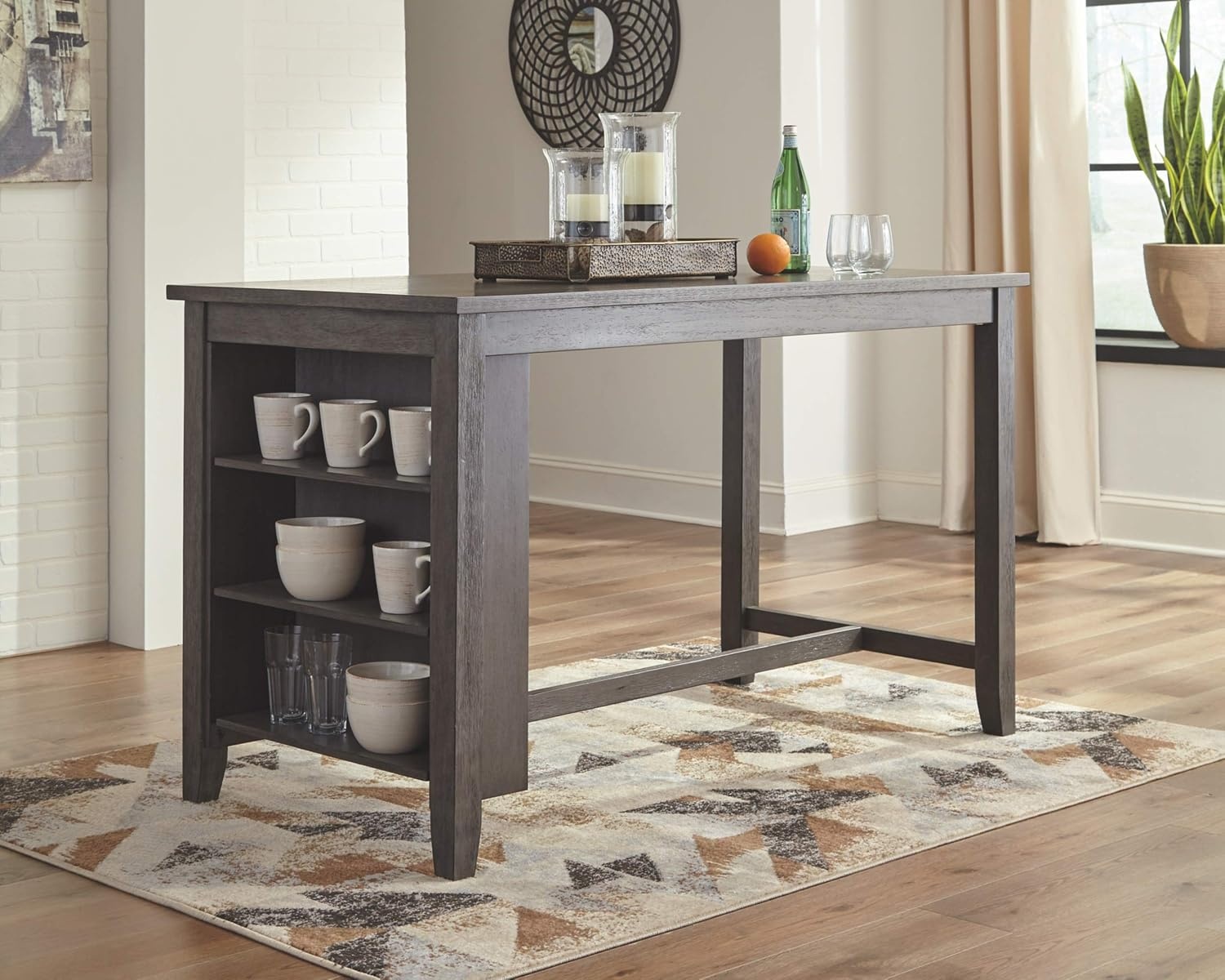 image:imageSignature Design by Ashley Caitbrook Rustic Counter Height Dining Table with Storage and 2 Barstools Dark GrayDark Gray