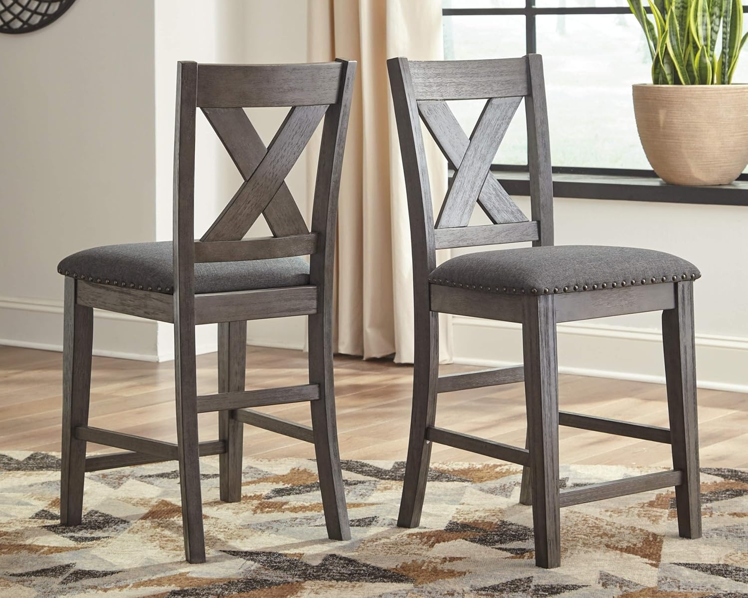 image:imageSignature Design by Ashley Caitbrook Rustic Counter Height Dining Table with Storage and 2 Barstools Dark GrayDark Gray