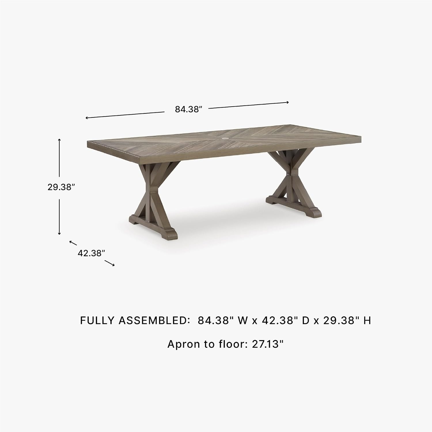 image:imageSignature Design by Ashley Carmel Bay Casual Weather and Rust Resistant Outdoor Dining Table with Porcelain Tabletop and Umbrella Hole Grayish Brown