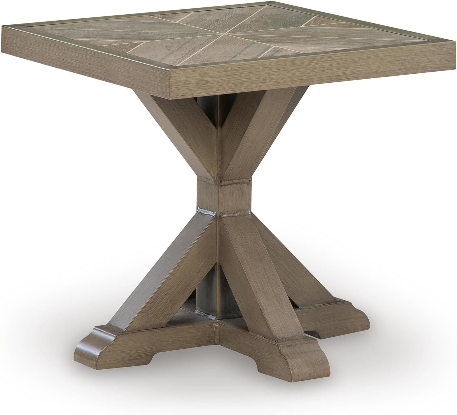 image:imageSignature Design by Ashley Carmel Bay Outdoor Square End Table Beige Patio Accent Table with Porcelain Top