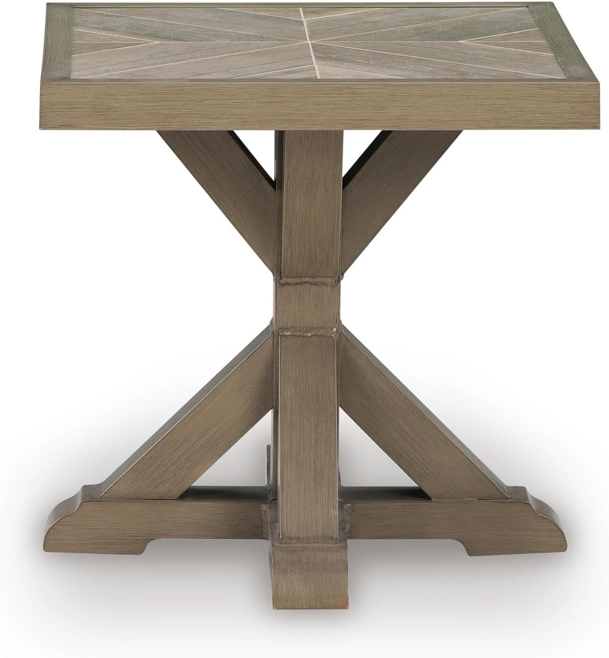 image:imageSignature Design by Ashley Carmel Bay Outdoor Square End Table Beige Patio Accent Table with Porcelain Top