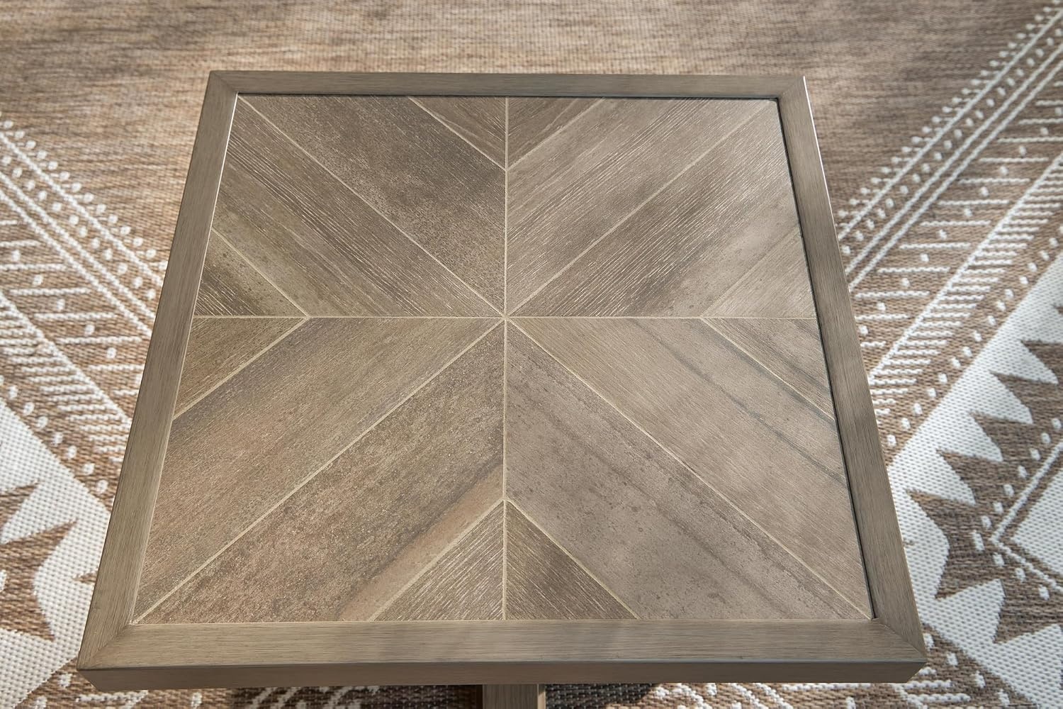 image:imageSignature Design by Ashley Carmel Bay Outdoor Square End Table Beige Patio Accent Table with Porcelain Top