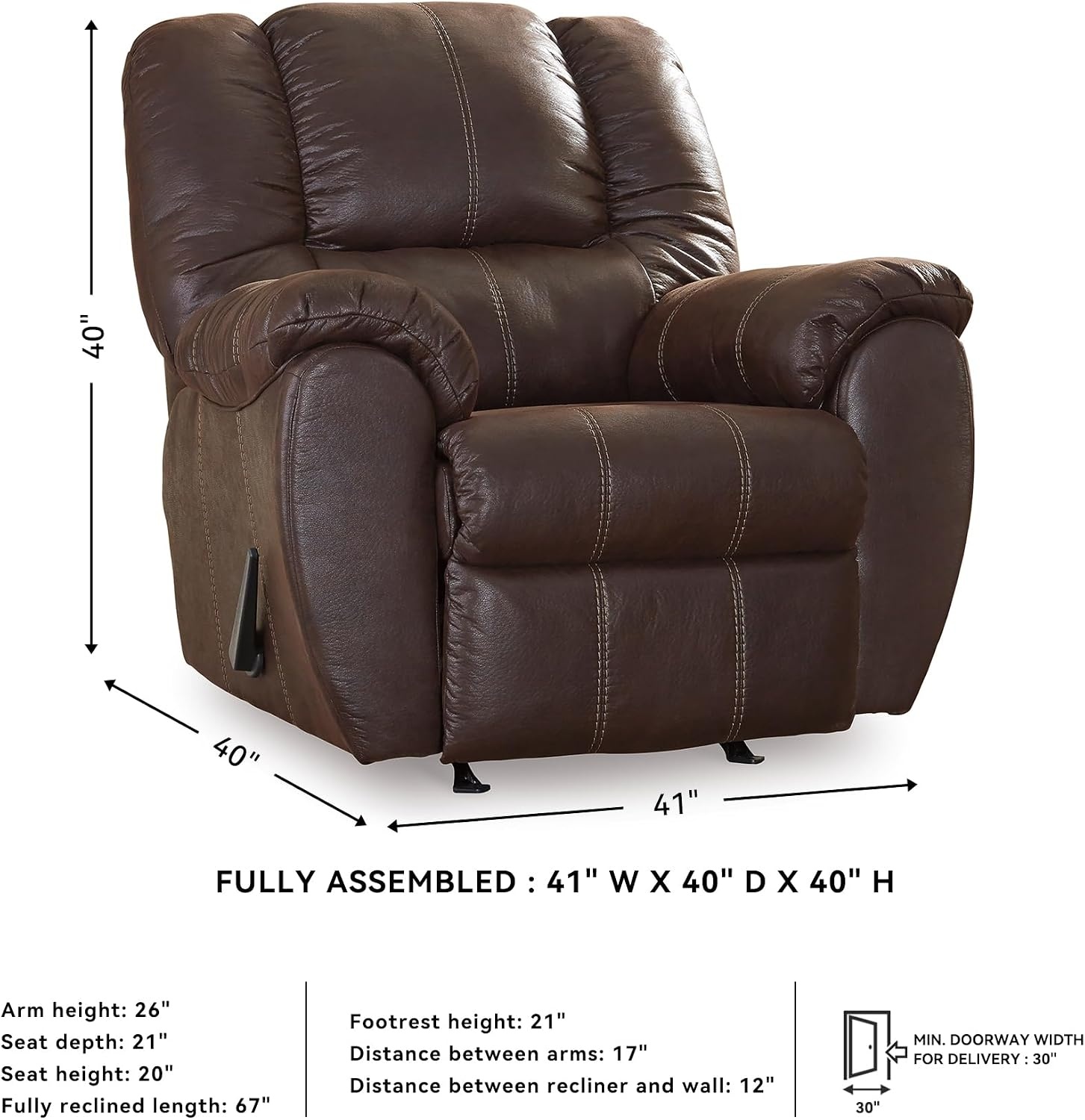 image:imageSignature Design by Ashley McGann Modern Faux Leather Manual Pull Rocker Recliner BrownBrown