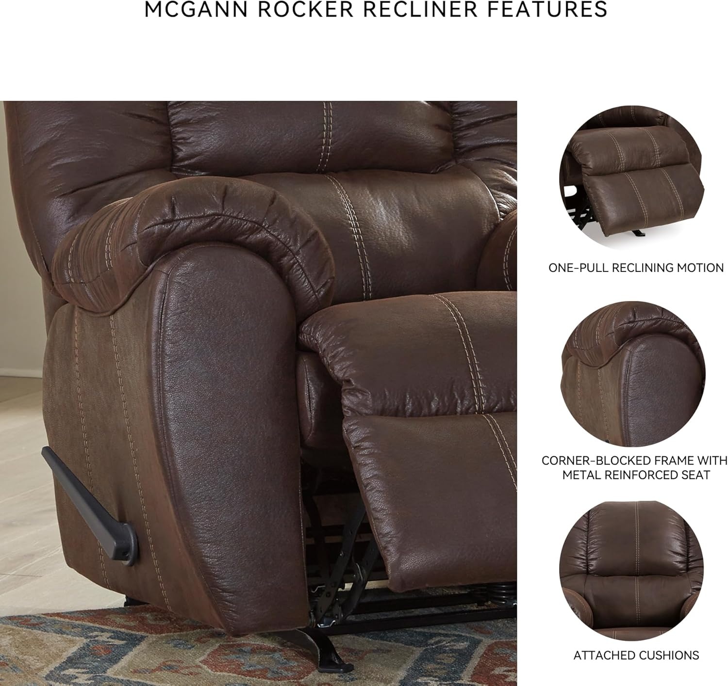image:imageSignature Design by Ashley McGann Modern Faux Leather Manual Pull Rocker Recliner BrownBrown