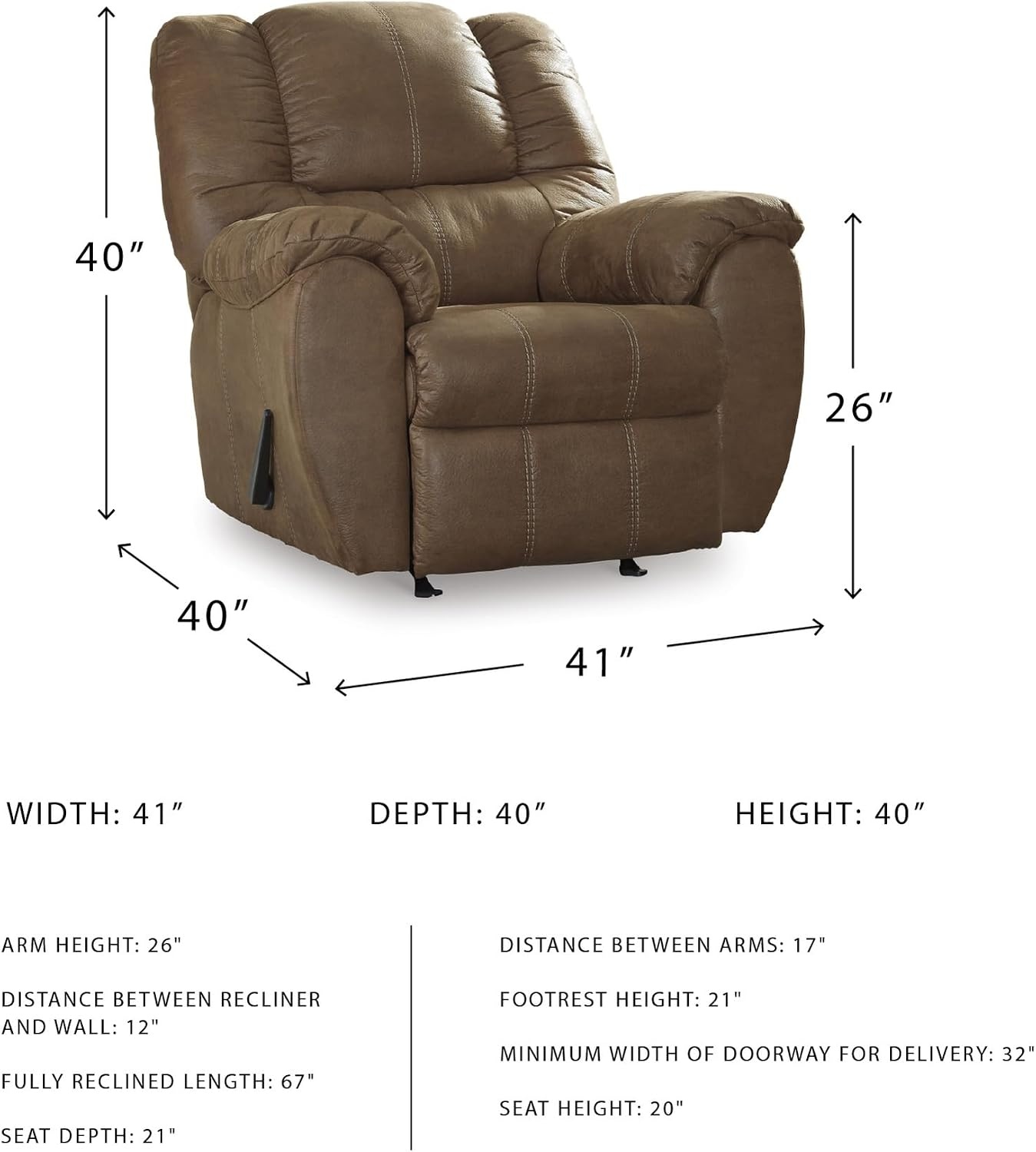 image:imageSignature Design by Ashley McGann Modern Faux Leather Manual Pull Rocker Recliner BrownLight Brown