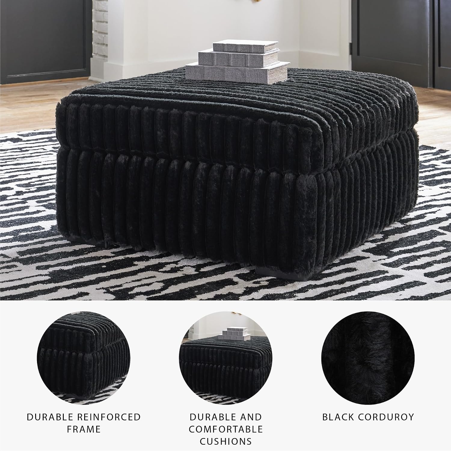 image:imageSignature Design by Ashley MidnightMadness Casual Upholstered Oversized Accent Ottoman Black