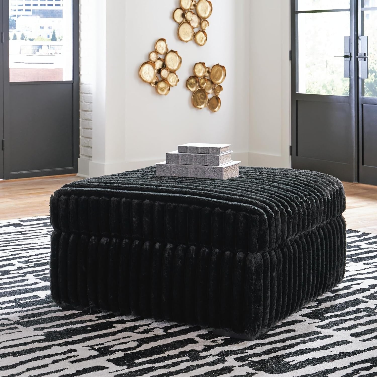 image:imageSignature Design by Ashley MidnightMadness Casual Upholstered Oversized Accent Ottoman Black