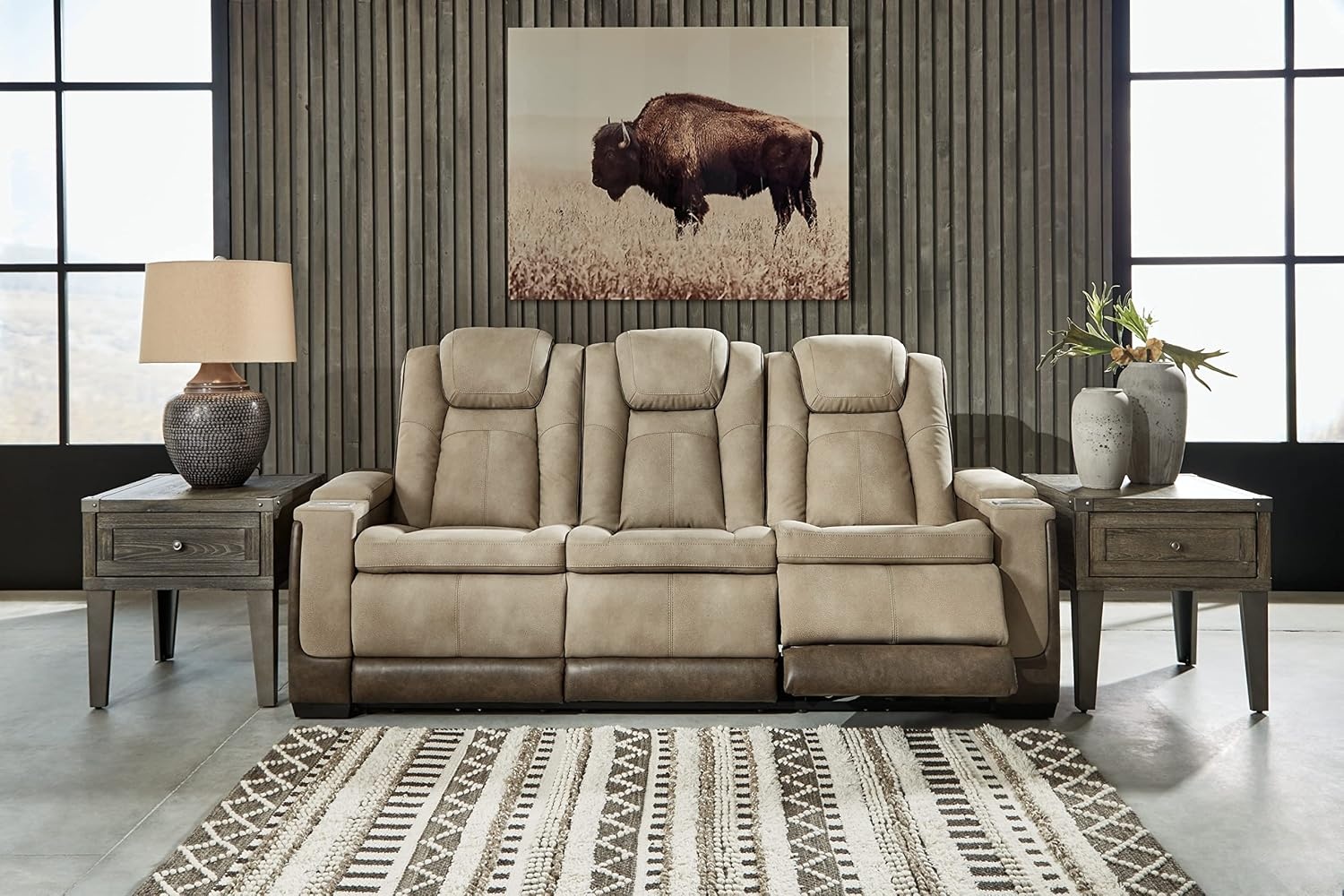 image:imageSignature Design by Ashley NextGen DuraPella Power Reclining Sofa with Adjustable Headrest Sand amp NextGen DuraPella Power Reclining Loveseat with Console amp Adjustable Headrest SandSofa Loveseat