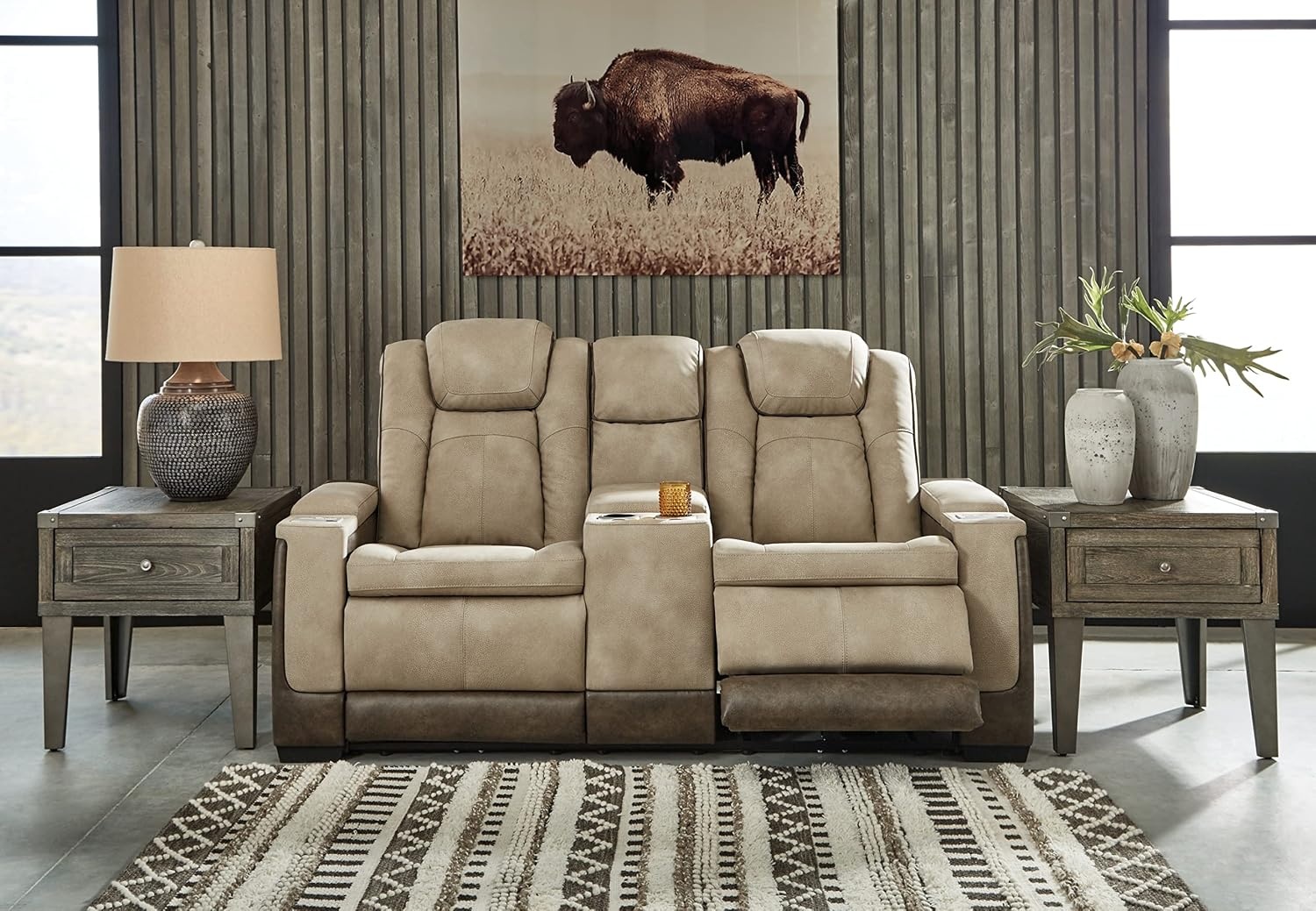 image:imageSignature Design by Ashley NextGen DuraPella Power Reclining Sofa with Adjustable Headrest Sand amp NextGen DuraPella Power Reclining Loveseat with Console amp Adjustable Headrest SandSofa Loveseat