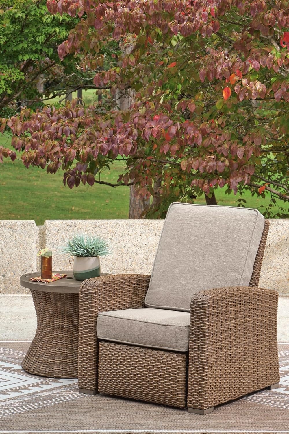 image:imageSignature Design by Ashley Revare Beach Casual Weather and Rust Resistant Outdoor End Table with Umbrella Hole Medium Brown