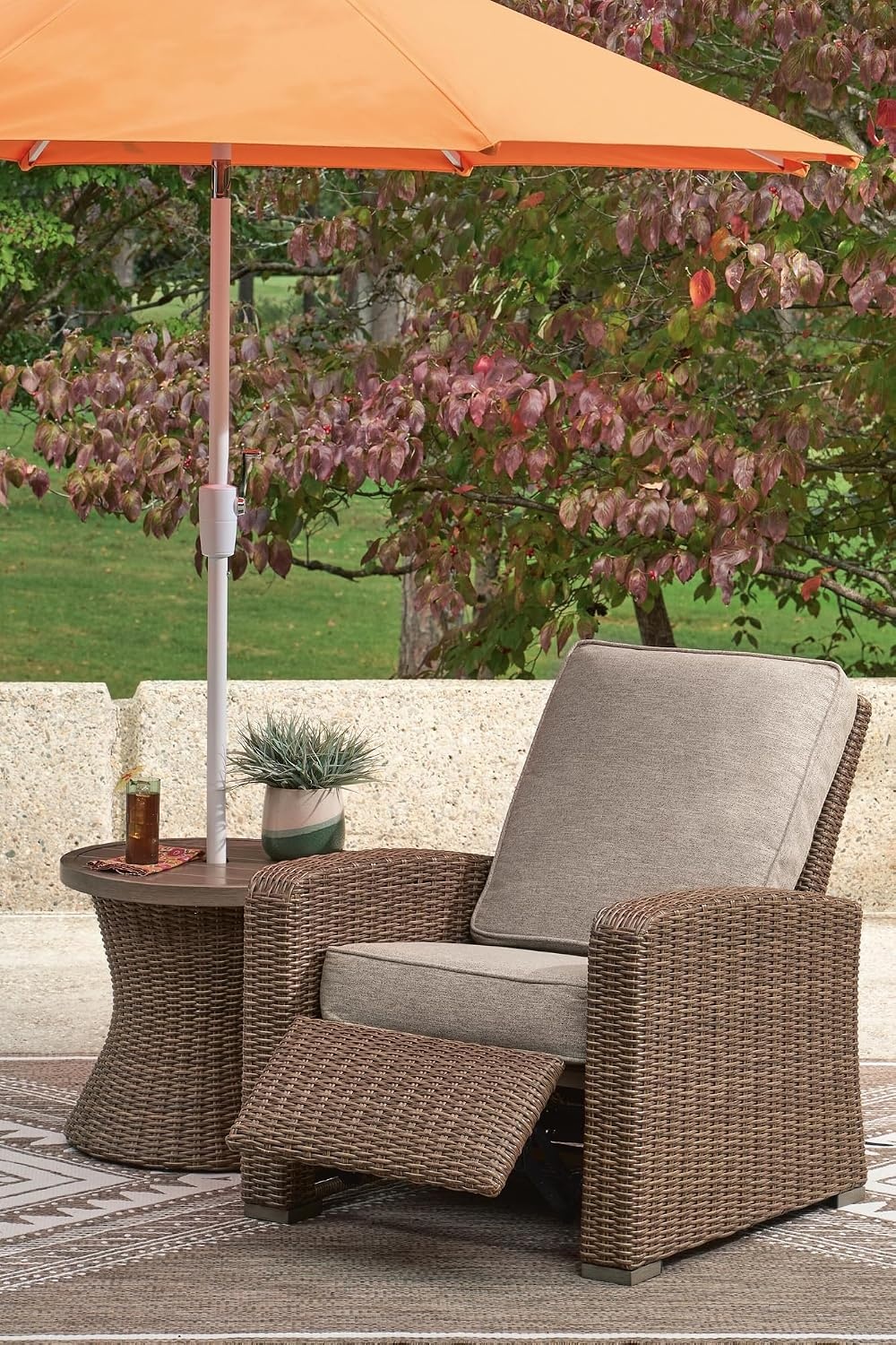 image:imageSignature Design by Ashley Revare Beach Casual Weather and Rust Resistant Outdoor End Table with Umbrella Hole Medium Brown