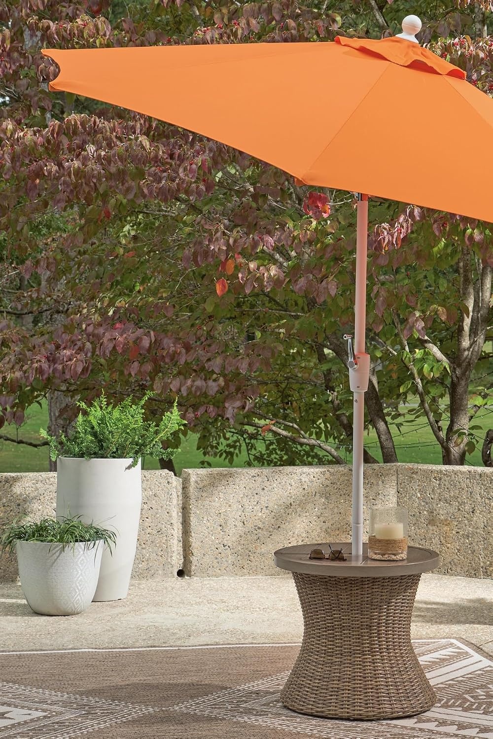 image:imageSignature Design by Ashley Revare Beach Casual Weather and Rust Resistant Outdoor End Table with Umbrella Hole Medium Brown