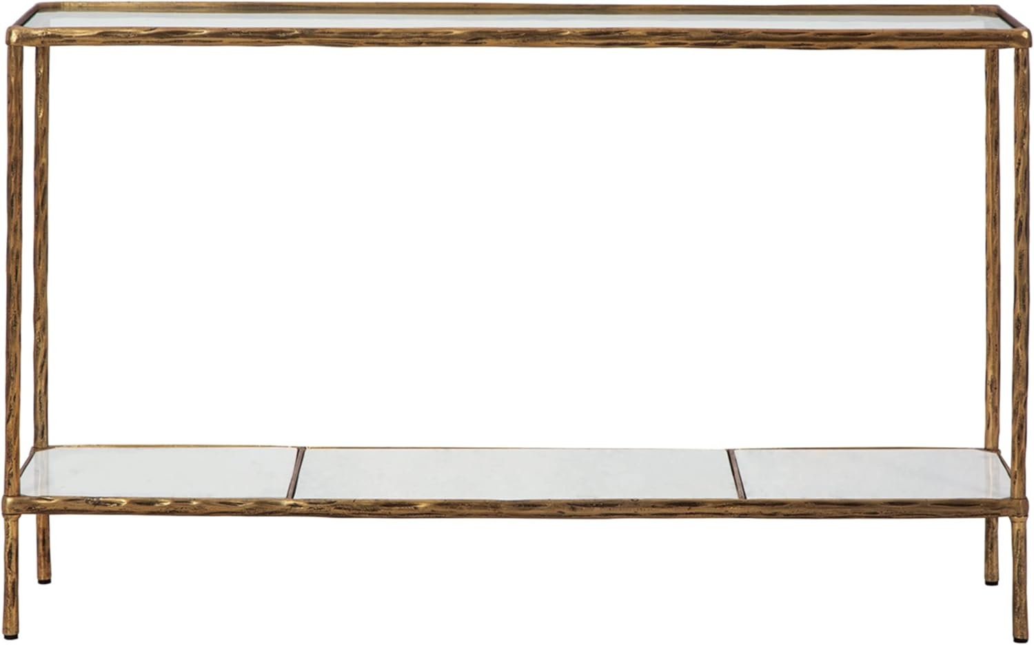 image:imageSignature Design by Ashley Ryandale Console Sofa Table Glass Tabletop White Marble Lower Shelf Sand Casted Aluminum 52 W x 125 D x 3275 H Antique Brass Finish